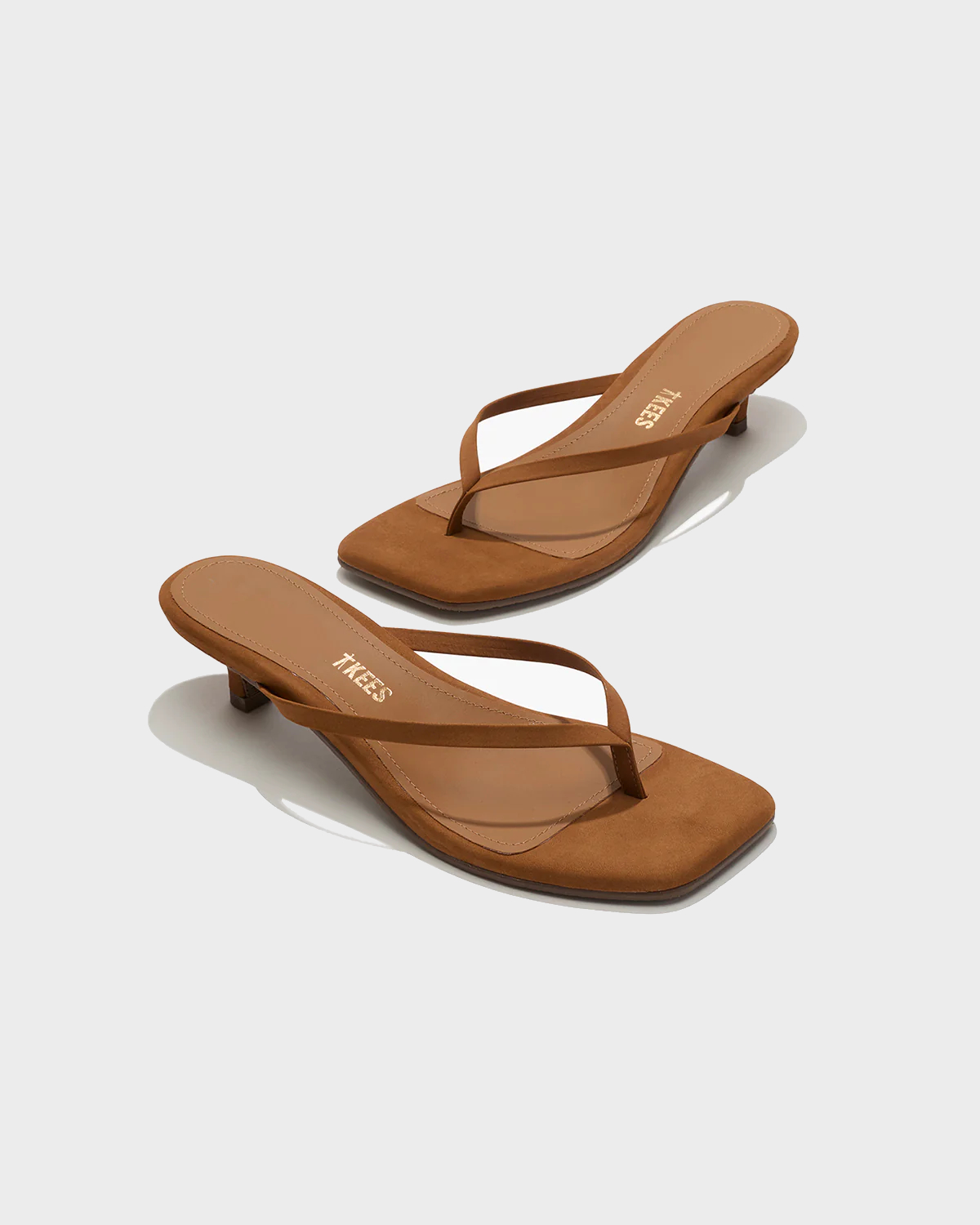 TKEES Square Toe Julia Kitten Heel Suede in Camel