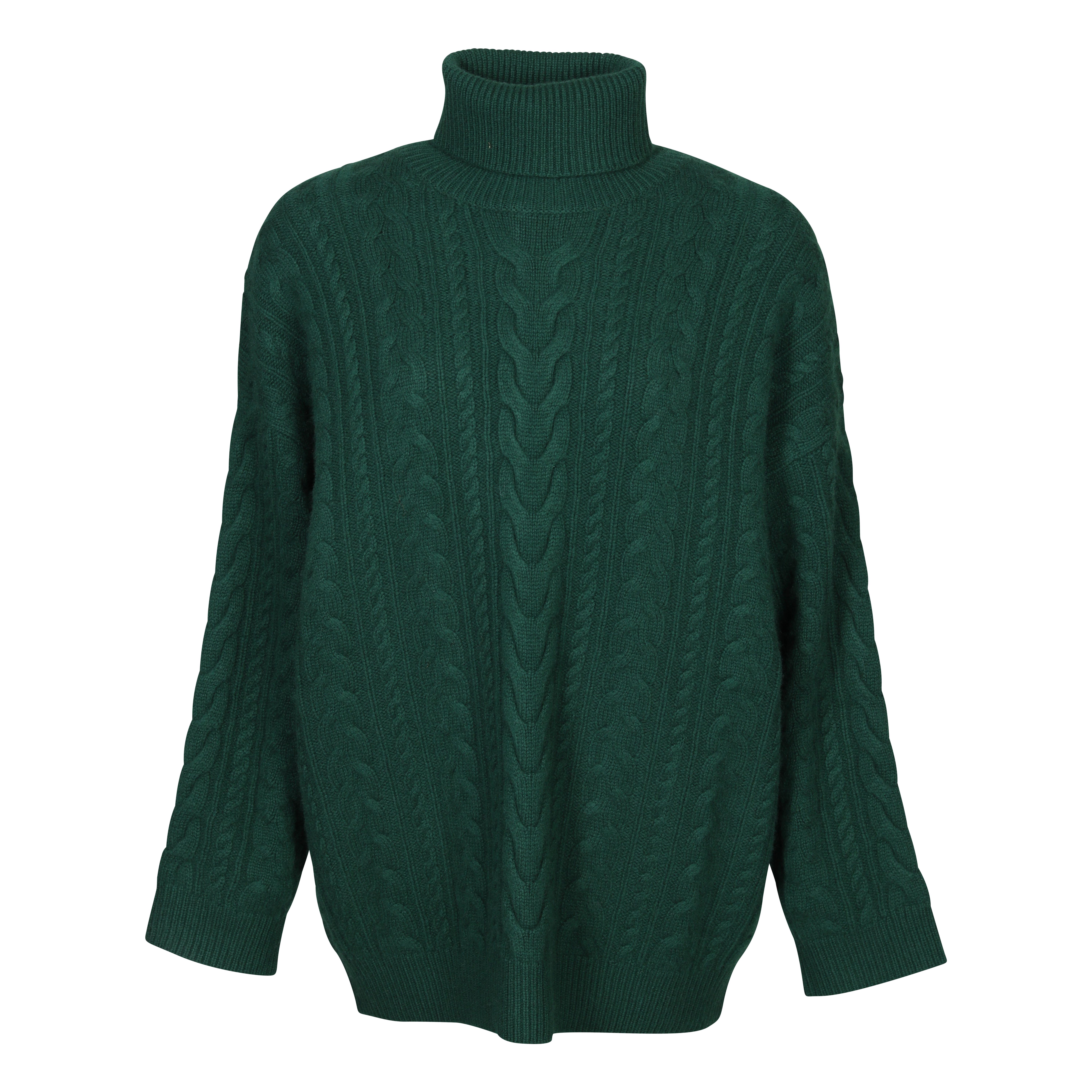 Flona Cashmere Rollneck Cable Pullover in Dark Green