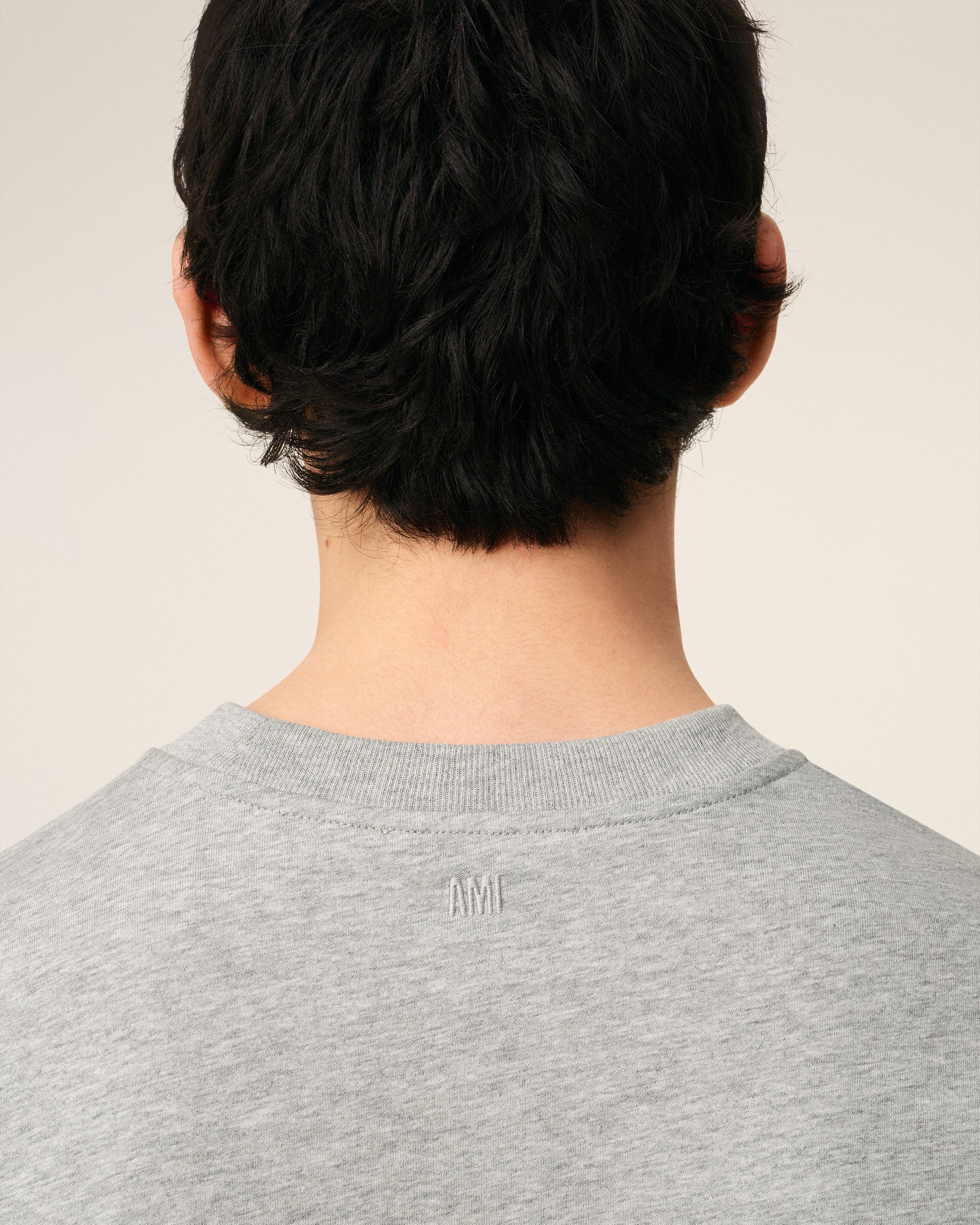 AMI PARIS de Coeur Logo T-Shirt in Heather Ash Grey/Black 3XL