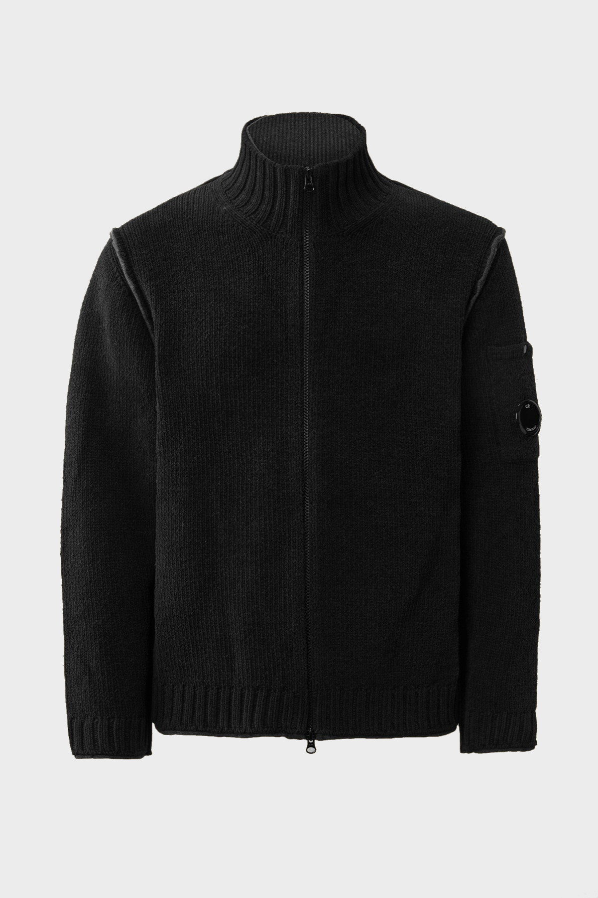 C.P. COMPANY Cotton Chenille Knit Jacket in Washed Black XL