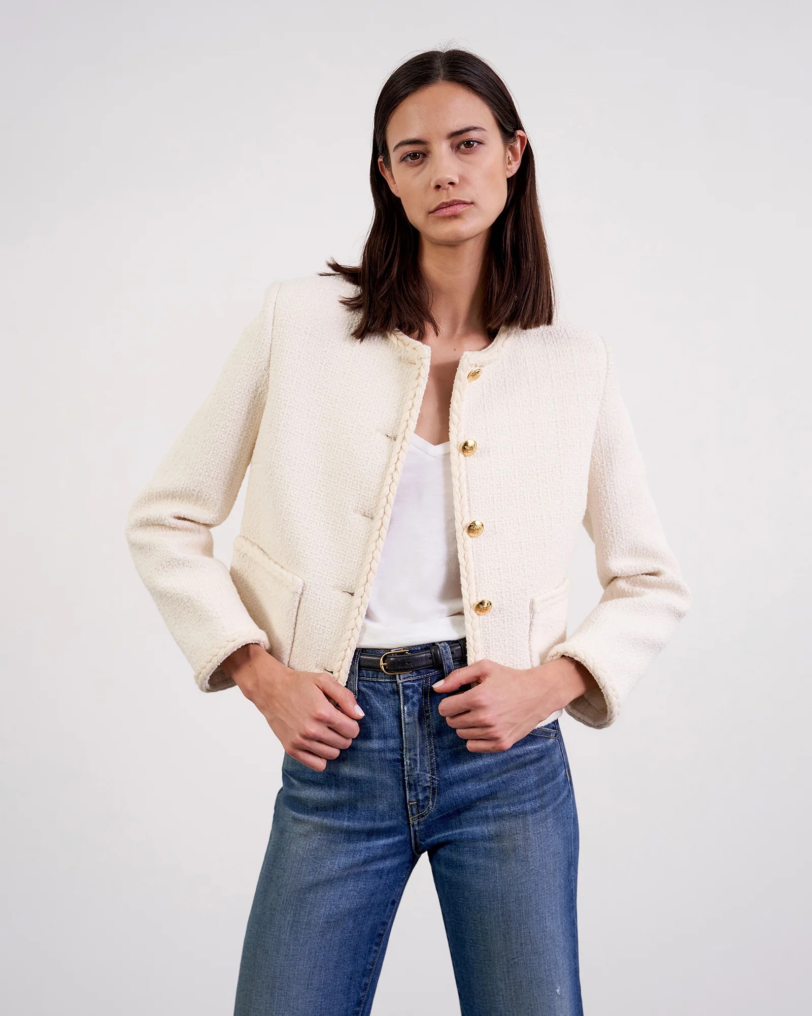 NILI LOTAN Romy Cropped Jacket in Ivory