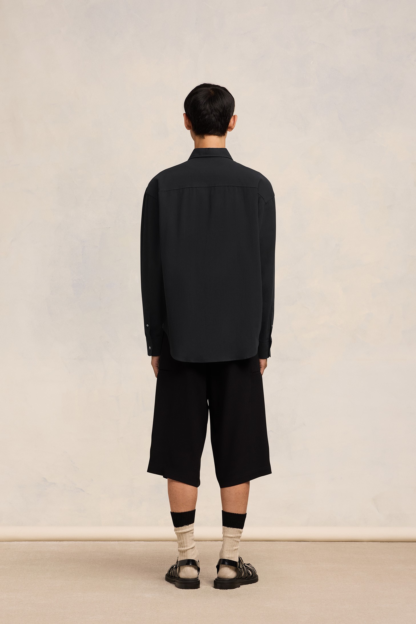 AMI PARIS De Coeur Cotton Crepe Shirt in Black XL