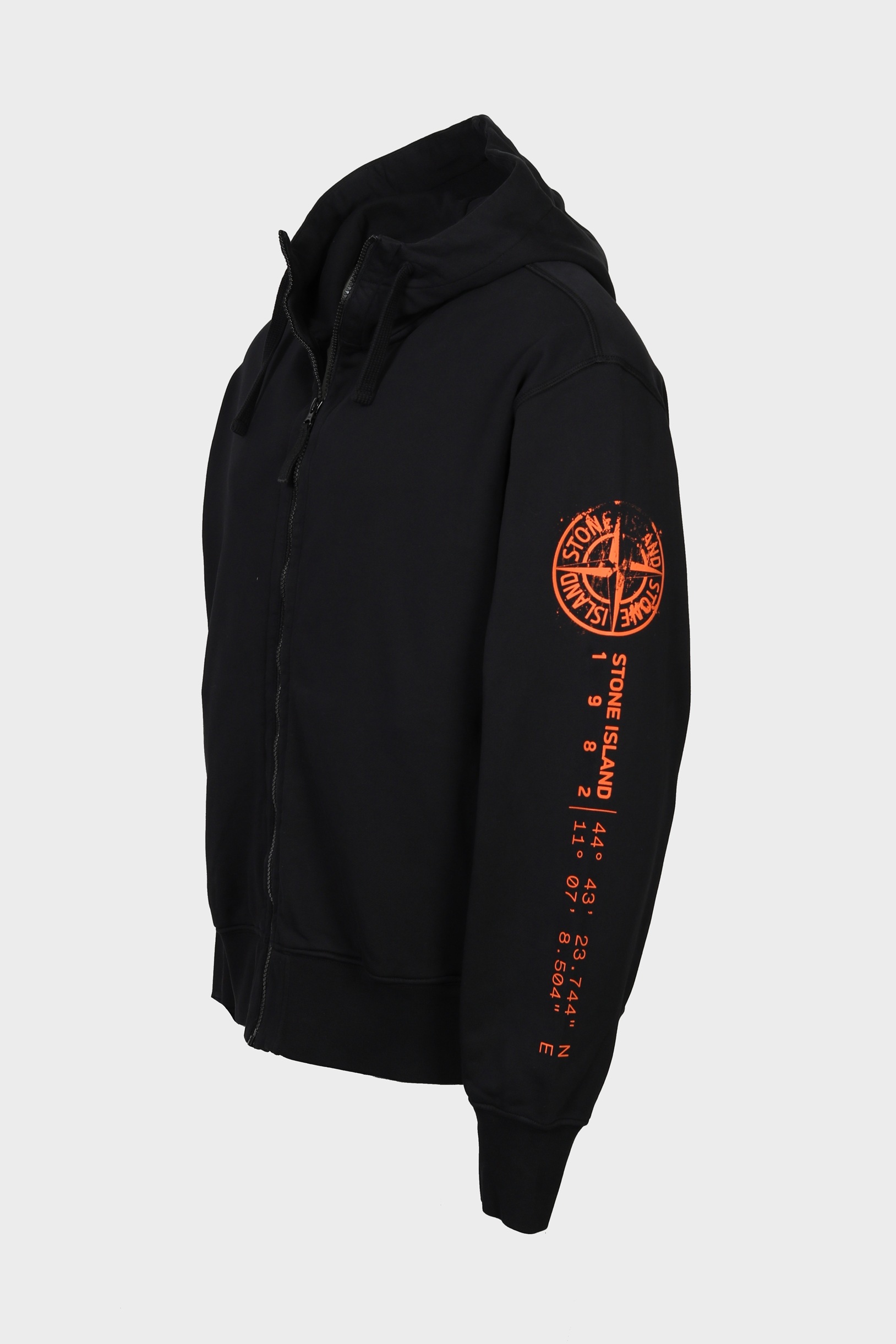 STONE ISLAND Printed Zip Hoodie in Black