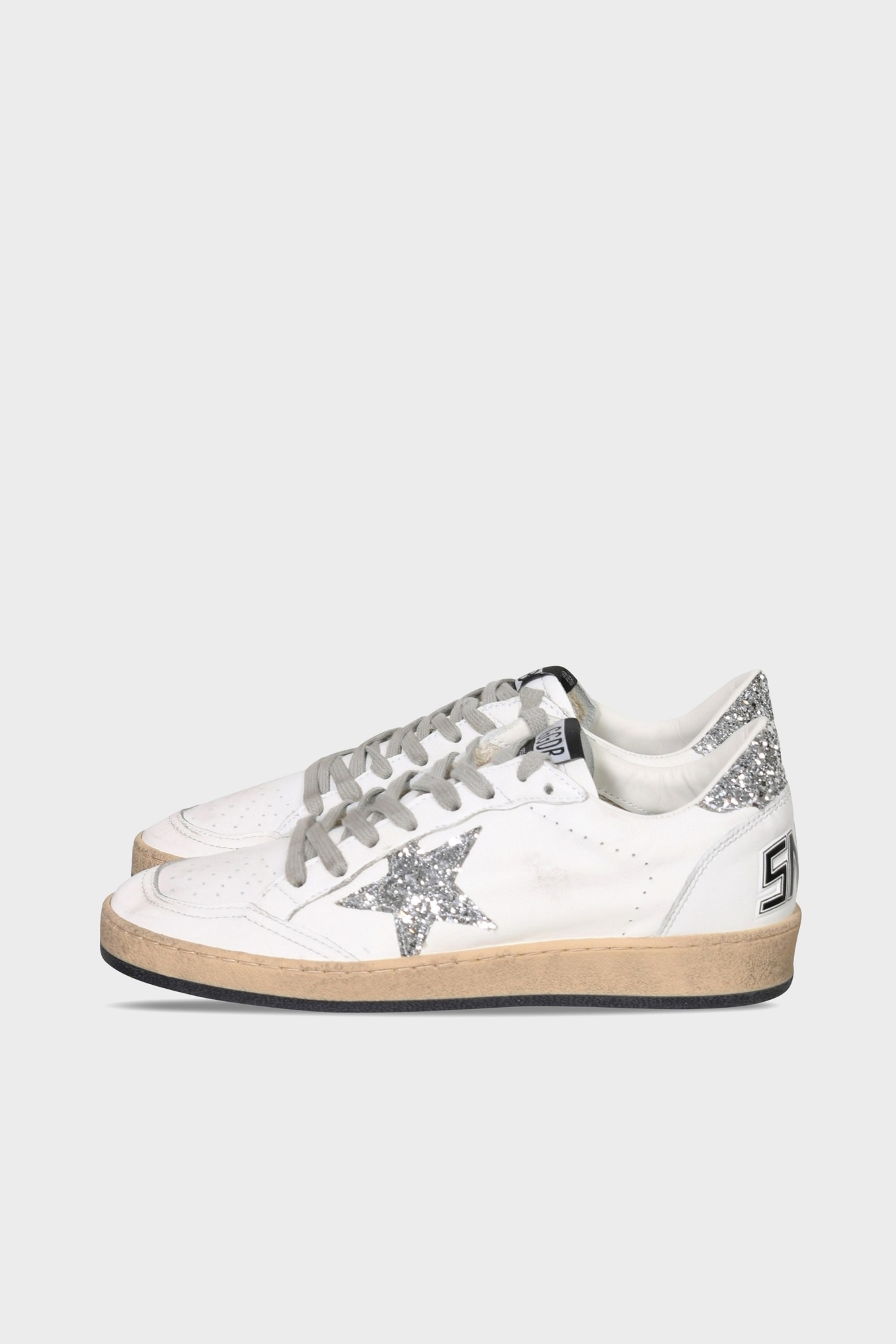 GOLDEN GOOSE Ballstar in White/Silver Glitter