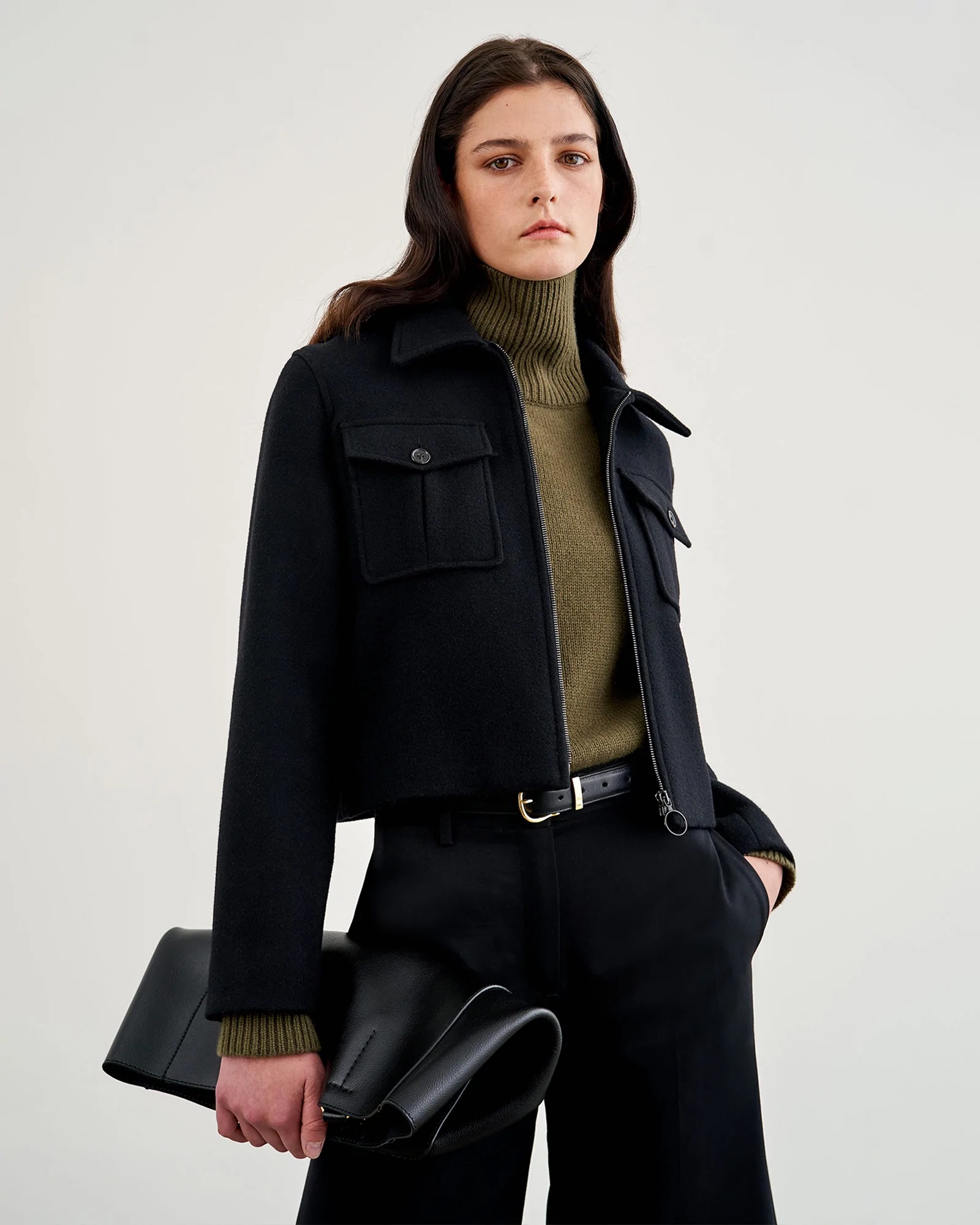 Nili Lotan Babine Military Cropped Jacket in Black