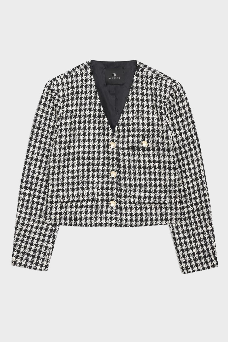 ANINE BING Cara Jacket in Cream/Black Houndstooth S