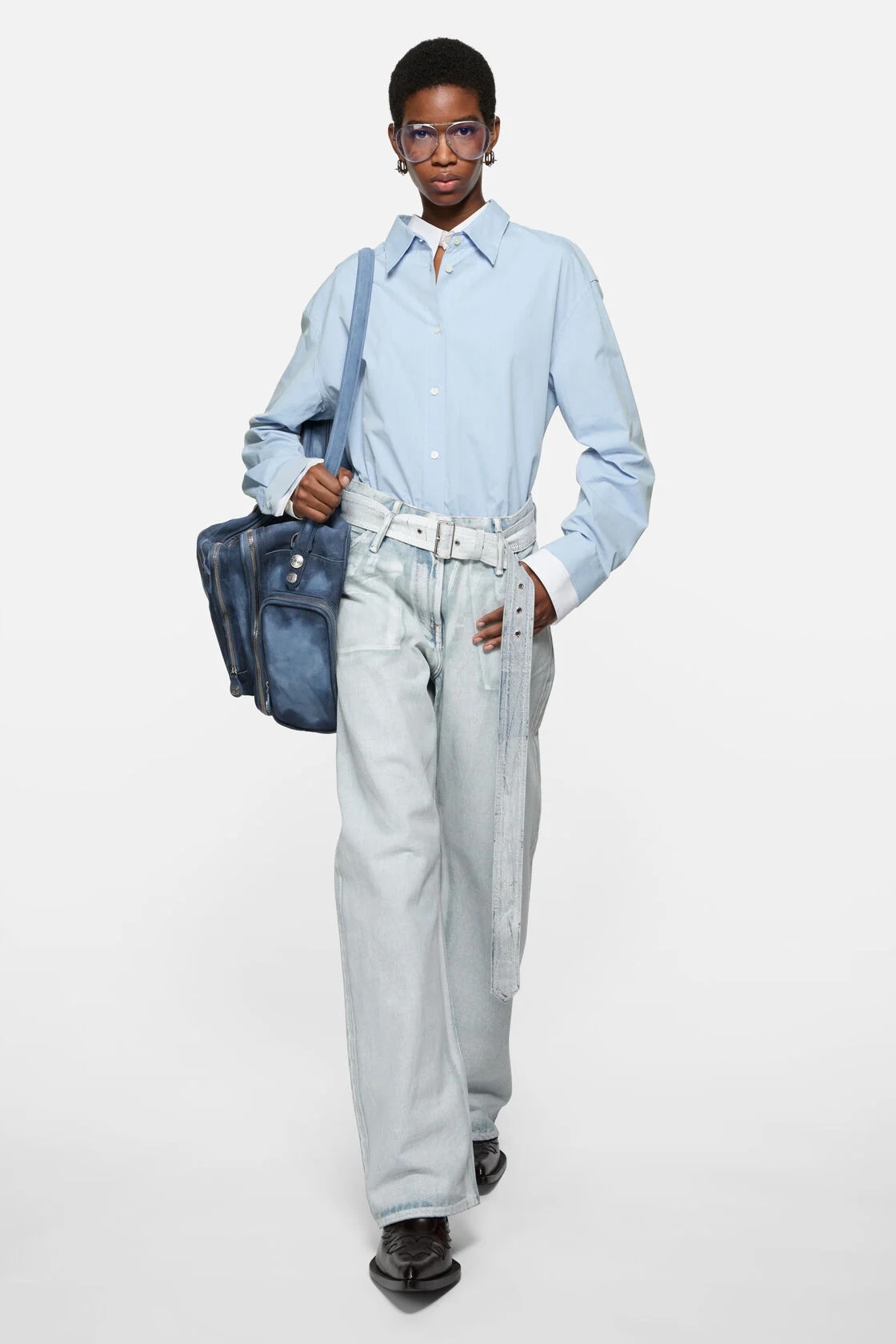 ACNE STUDIOS Double Layered Blouse in Light Blue/White