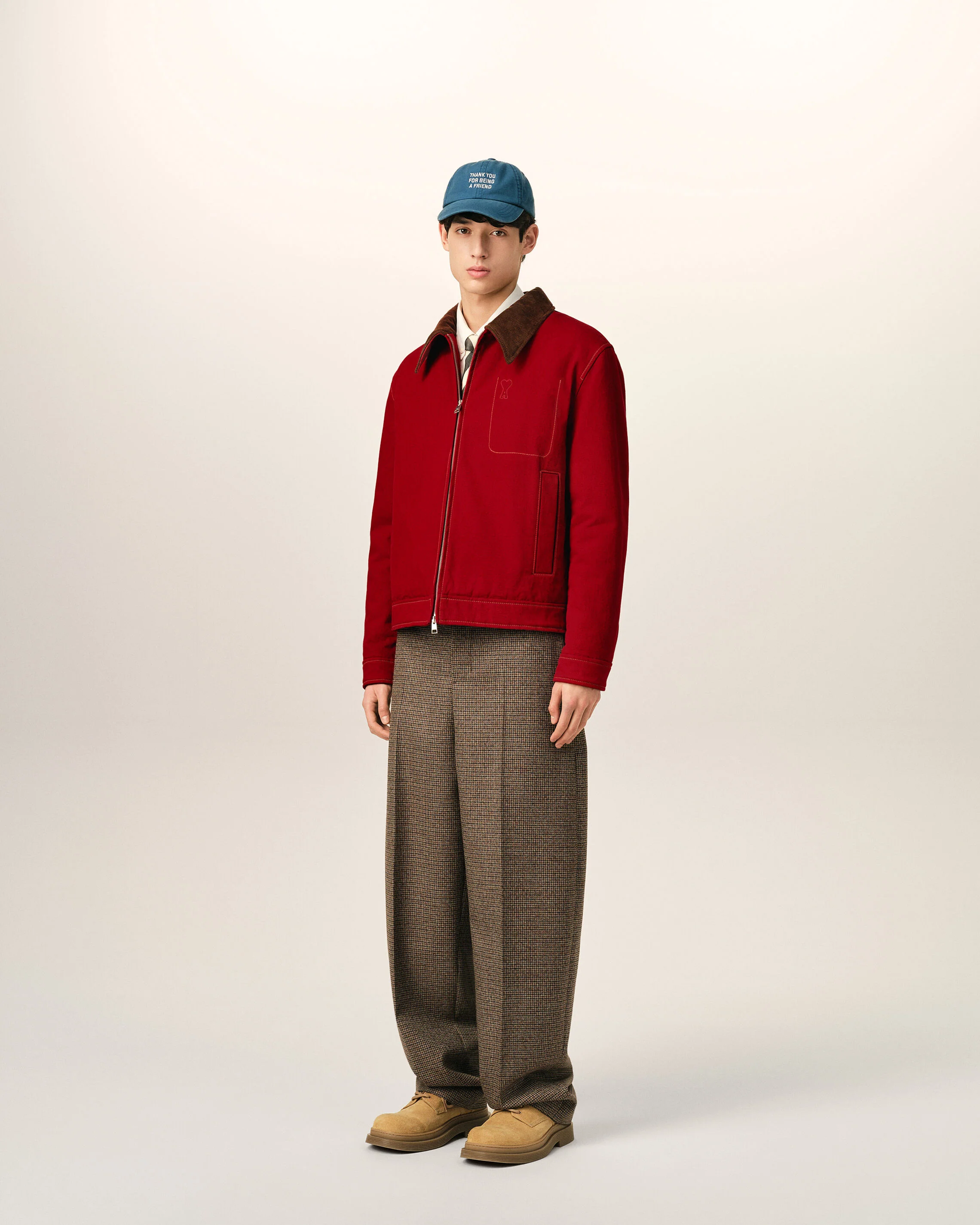 AMI PARIS Cotton Twill Jacket with Corduroy Collar