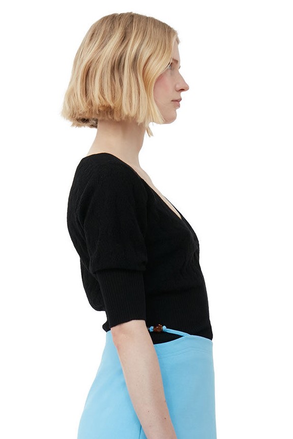 GANNI Merino Knit Pullover in Black L