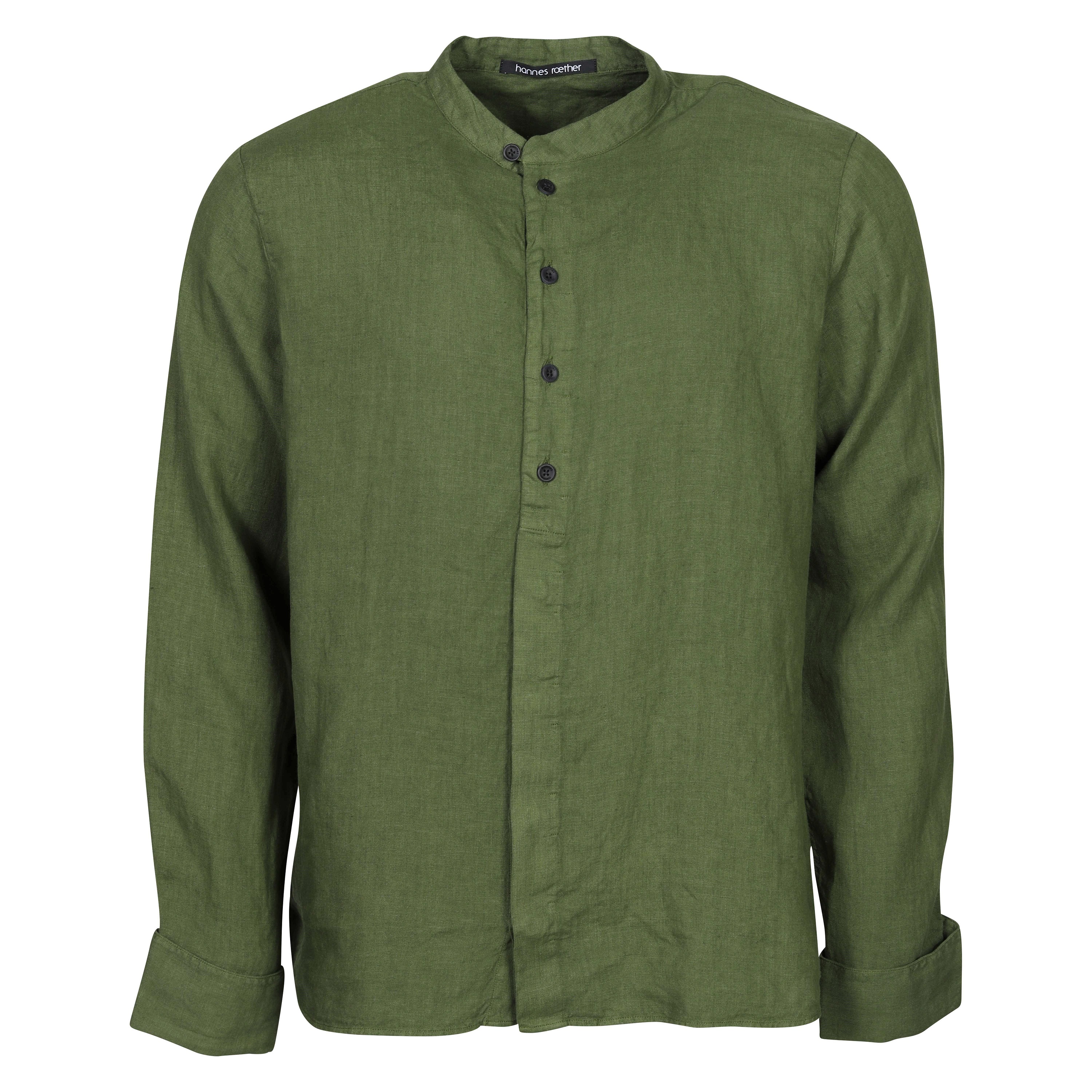 Hannes Roether Linen Buttoned Through Shirt in Olive