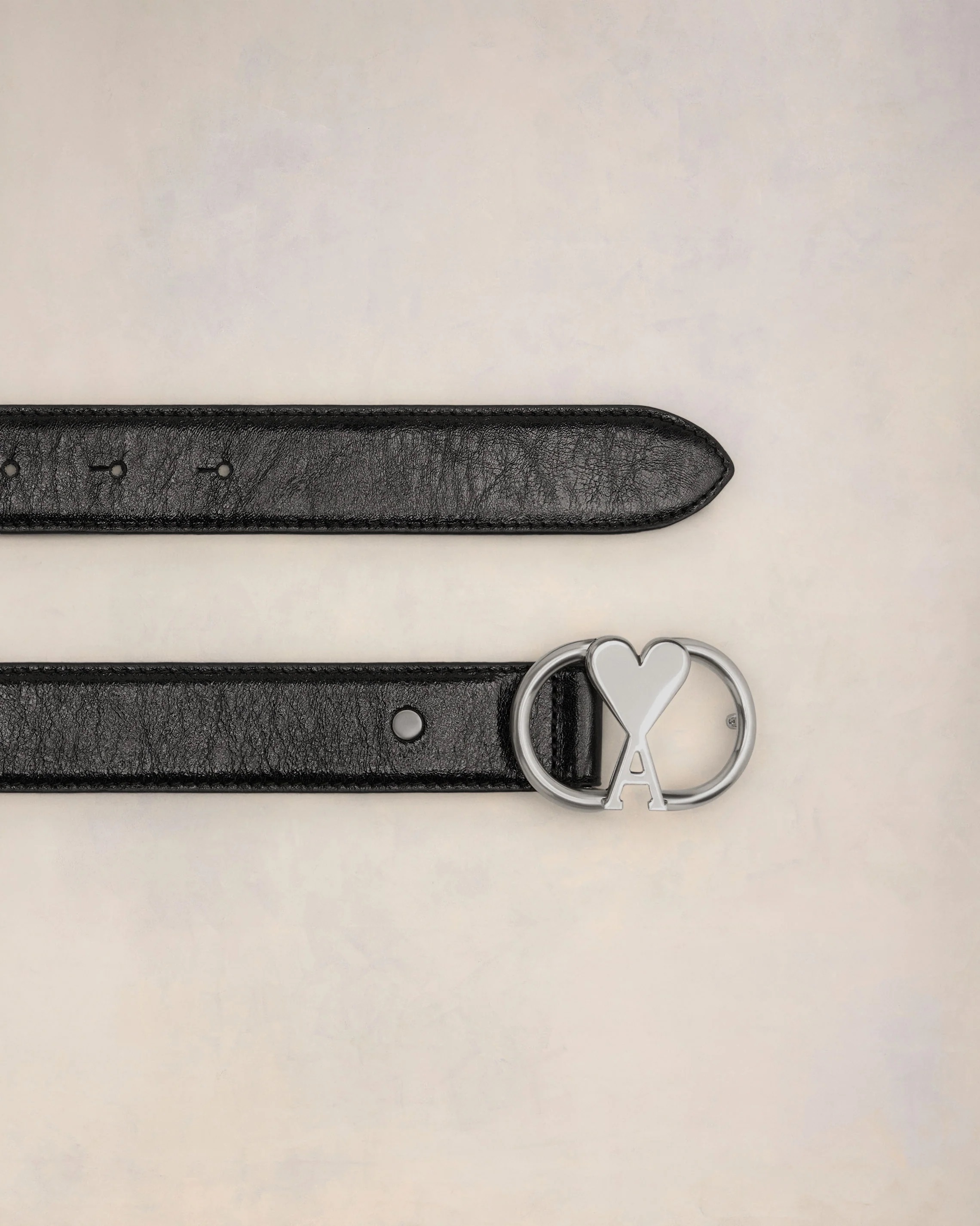 AMI PARIS Oval Buckle Belt in Black/Silver
