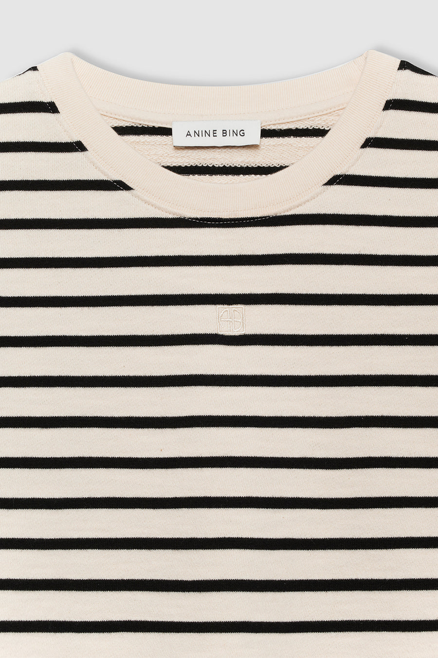 ANINE BING Myers French Terry Cropped T-Shirt in Black Stripe 