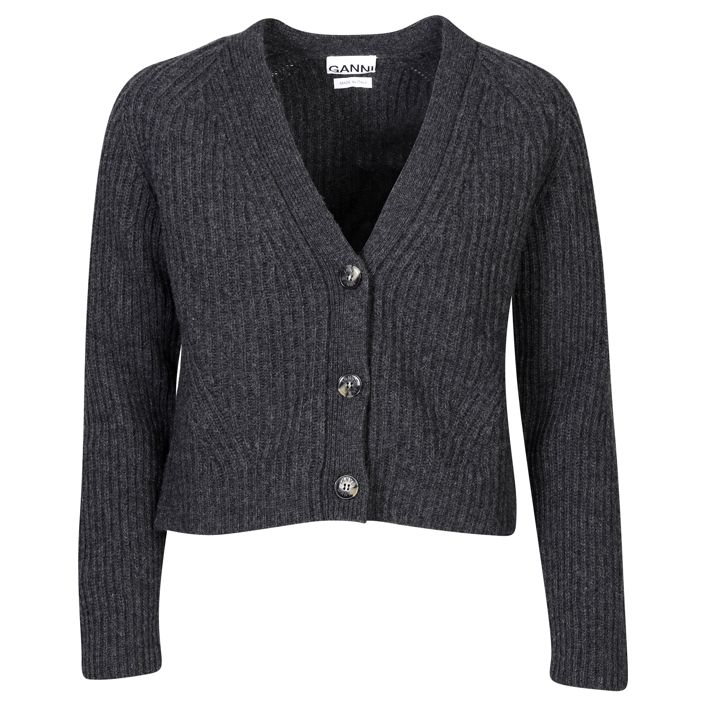Ganni Recycled Wool Cardigan Dark Grey Melange