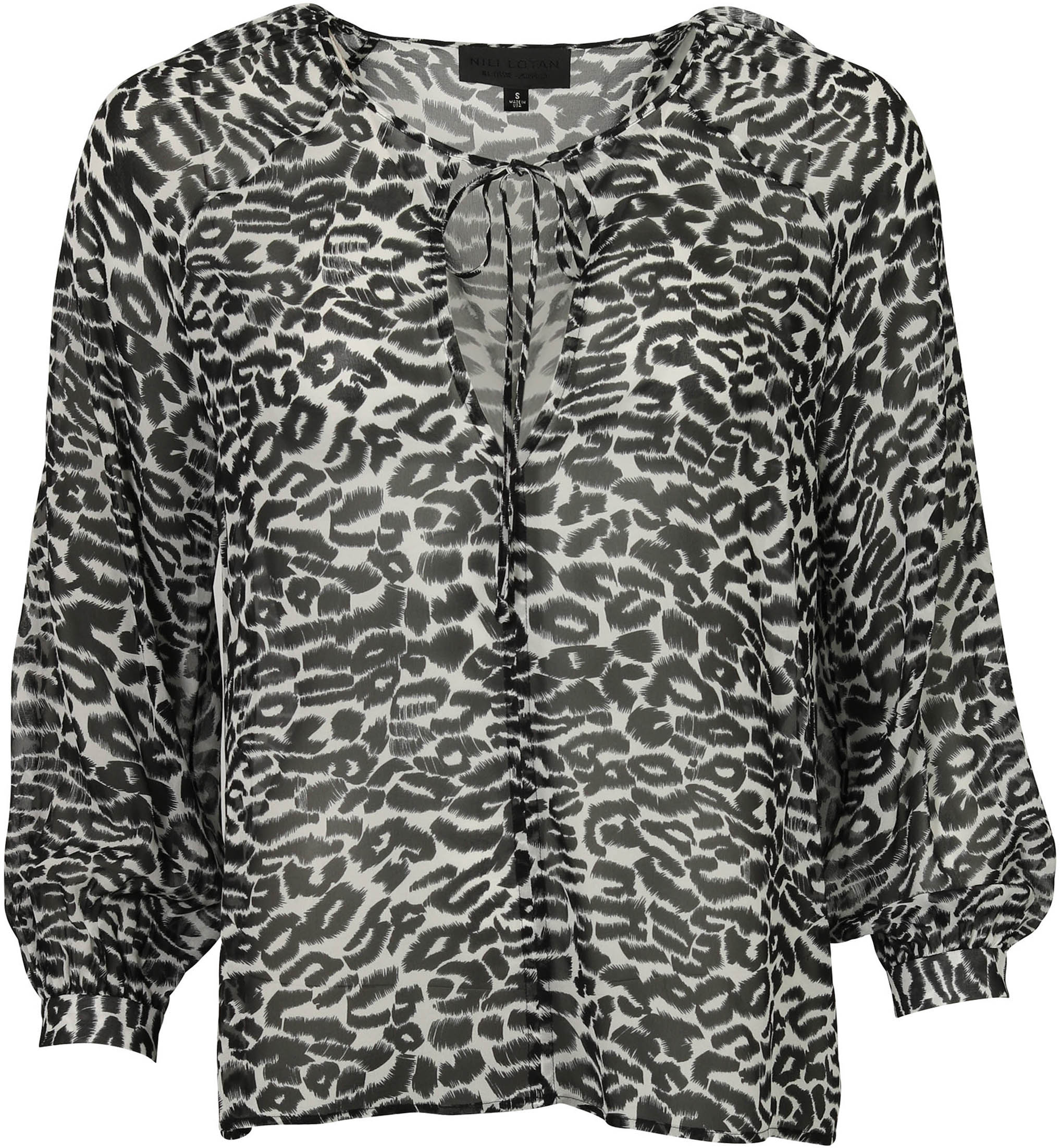 Nili Lotan Silk Blouse Rosette Leo Black/White