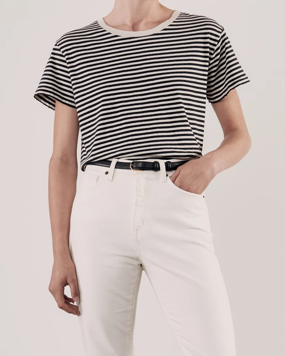 Nili Lotan Striped Brady T-Shirt Black/Ivory XL