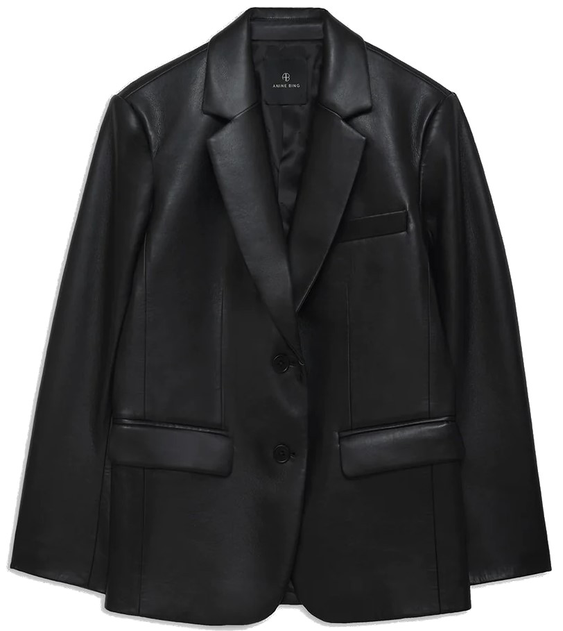ANINE BING Classic Blazer in Black Recycled Leather M