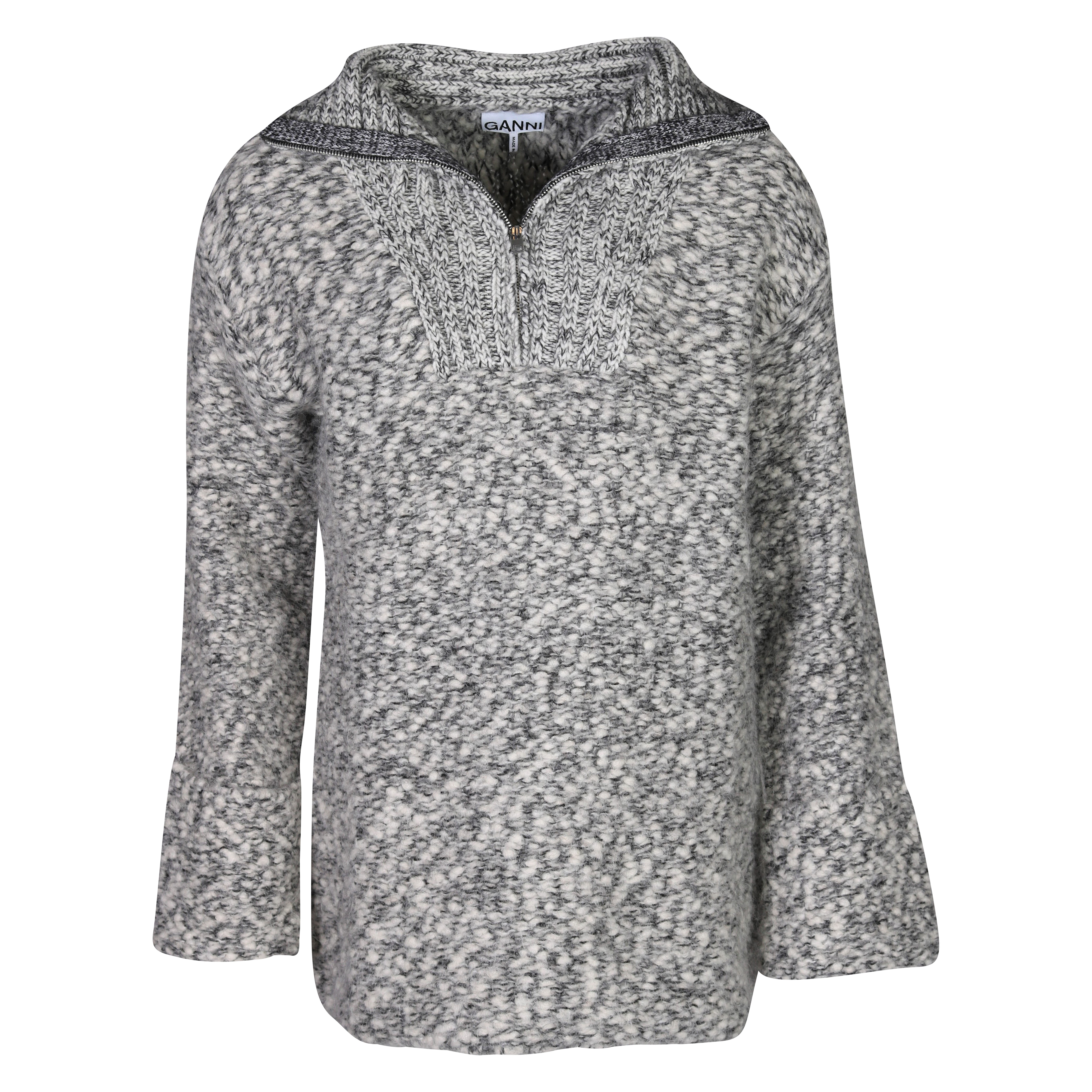 Ganni Hight Neck Zip Pullover in White/Black Ganni Hight Neck Zip Pullover in White/Black