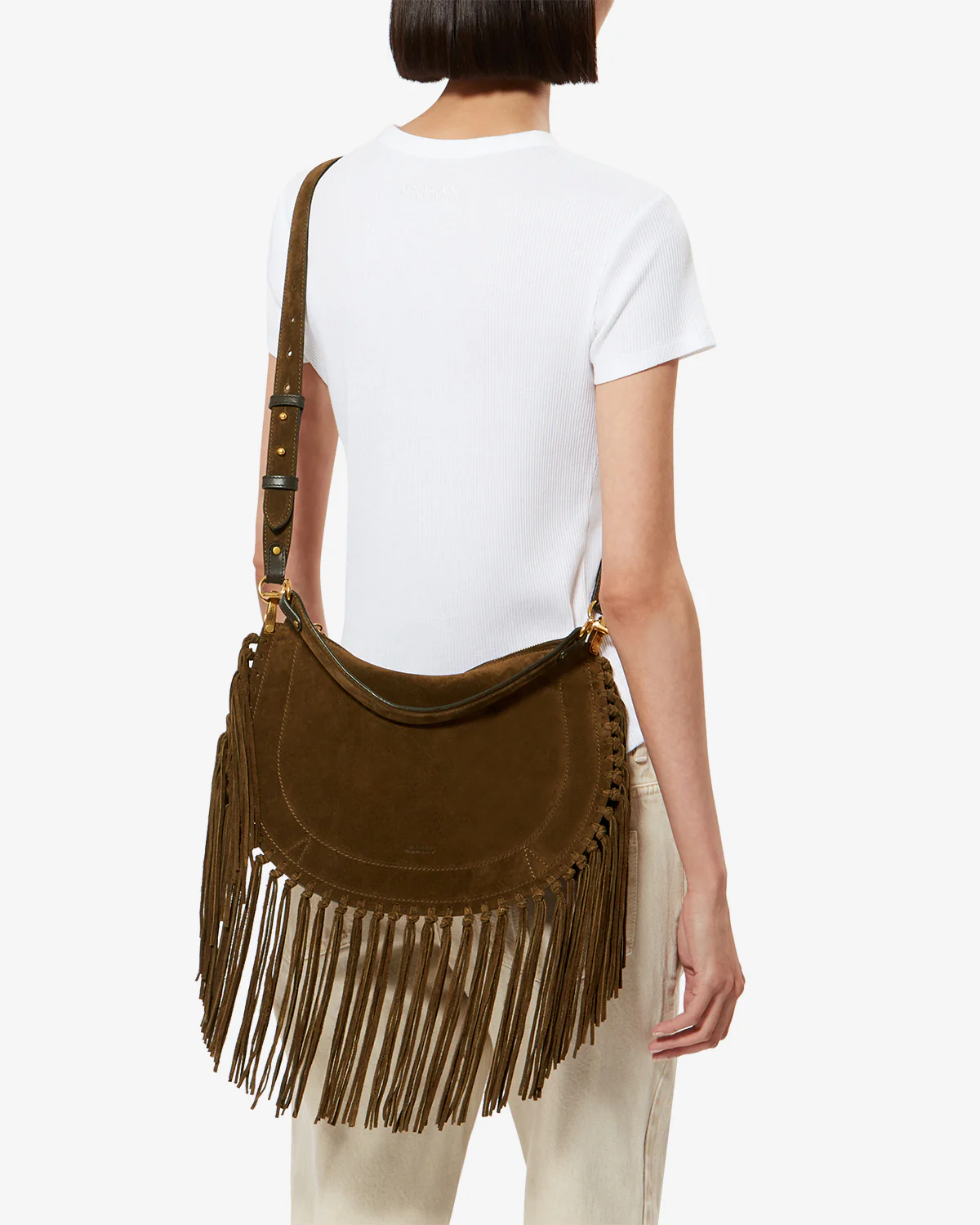 ISABEL MARANT Oskan Soft Bag in Bronze with Fringes