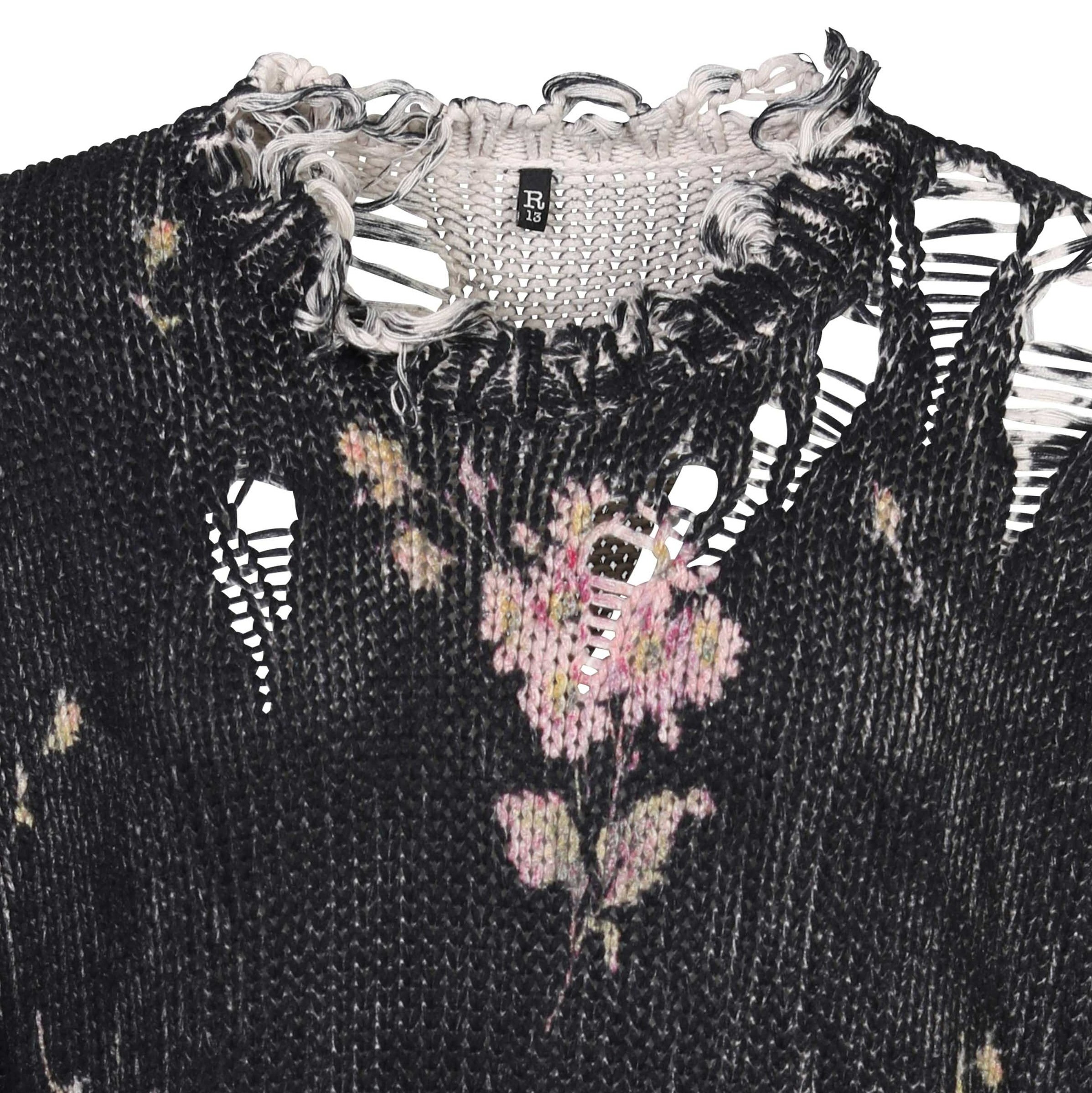 R13 Floral Distressed Knit Sweater Multicolor