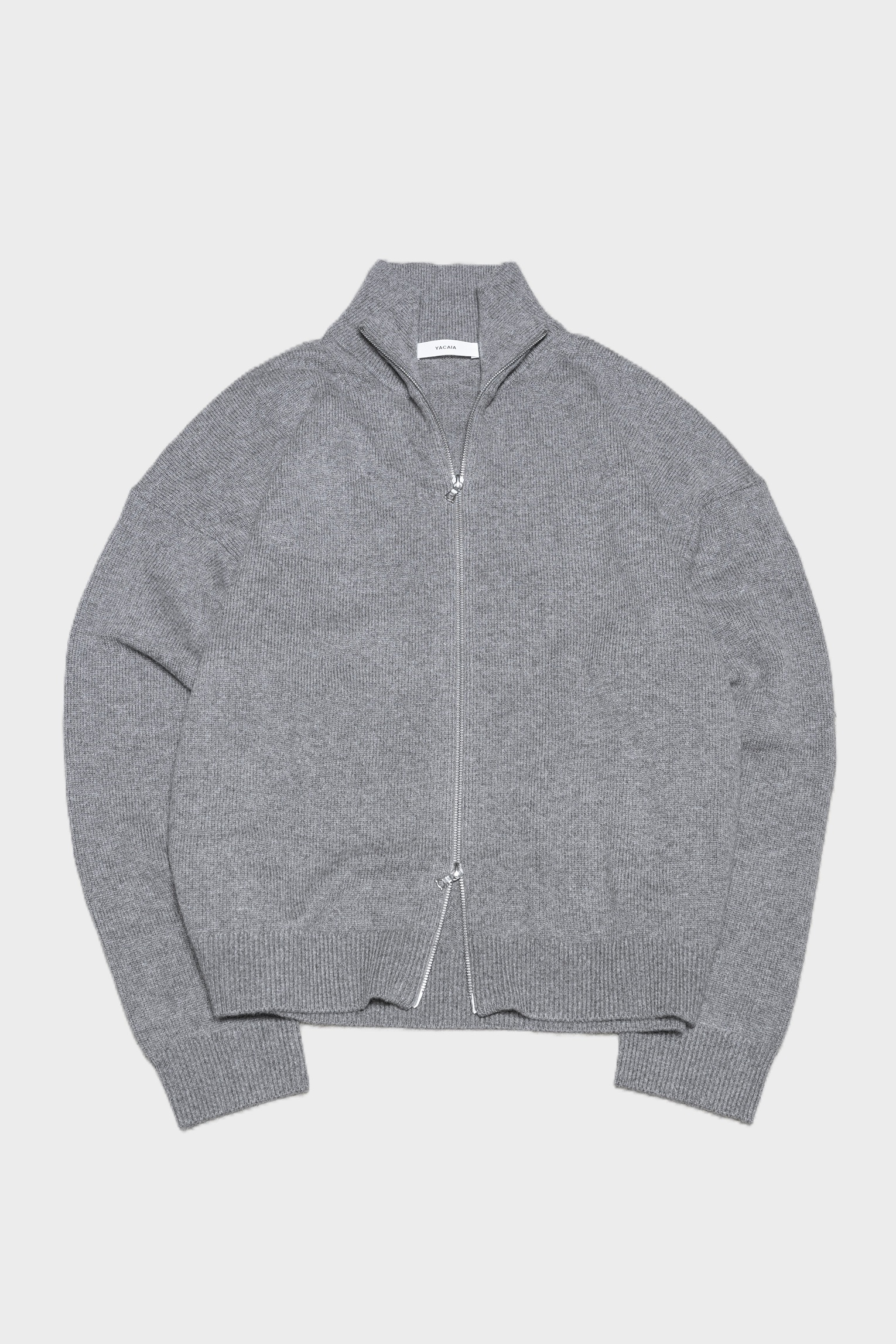 YACAIA Wool/Cashmere Zip Sweater in Grey Melange