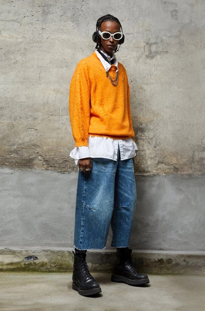 R13 Shaggy Oversized Knit Sweater in Orange