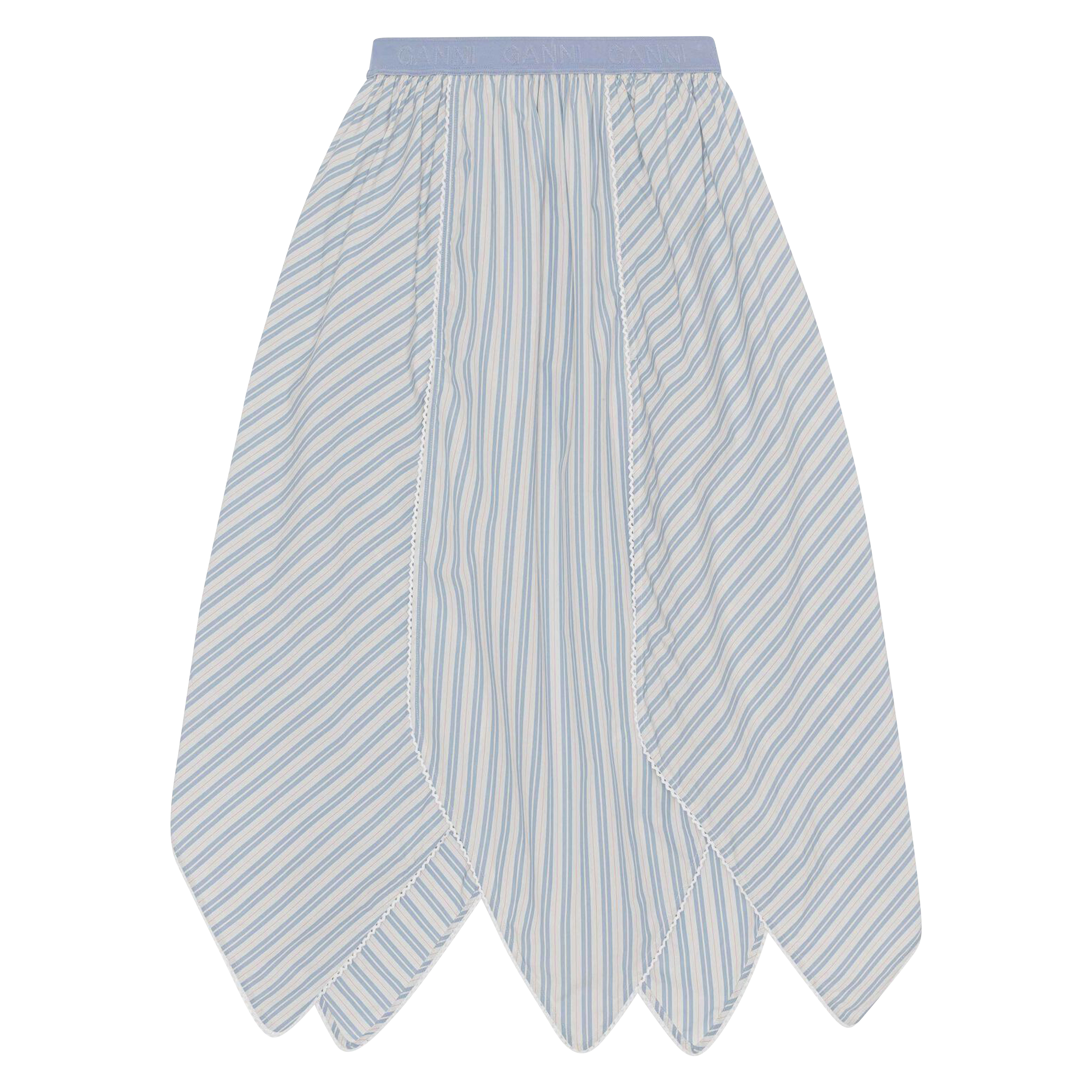 Ganni Stripe Cotton Midi Panel Skirt in Forever Blue 34