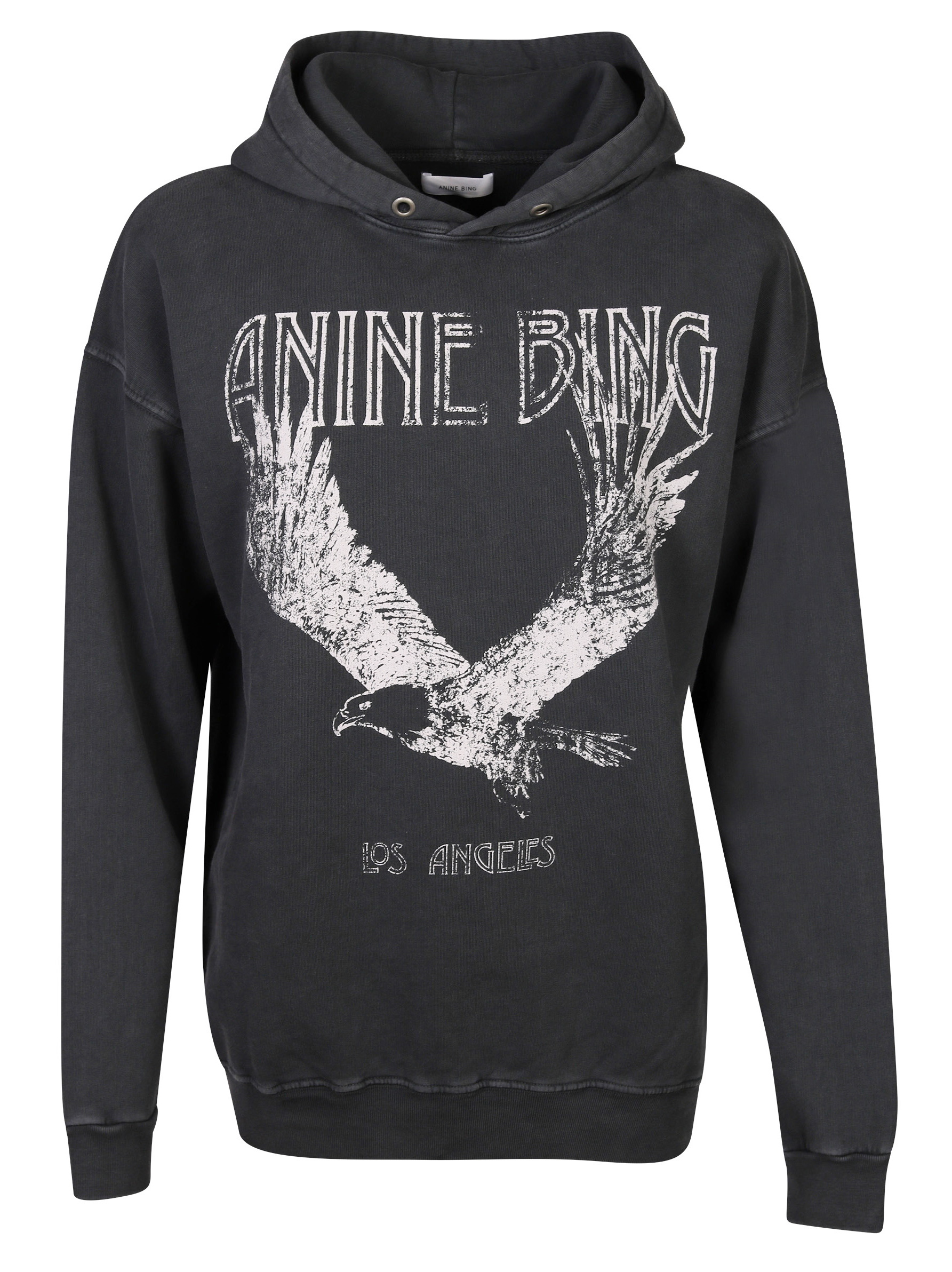 Anine Bing Hoodie Rowe Eagle Print Washed Black
