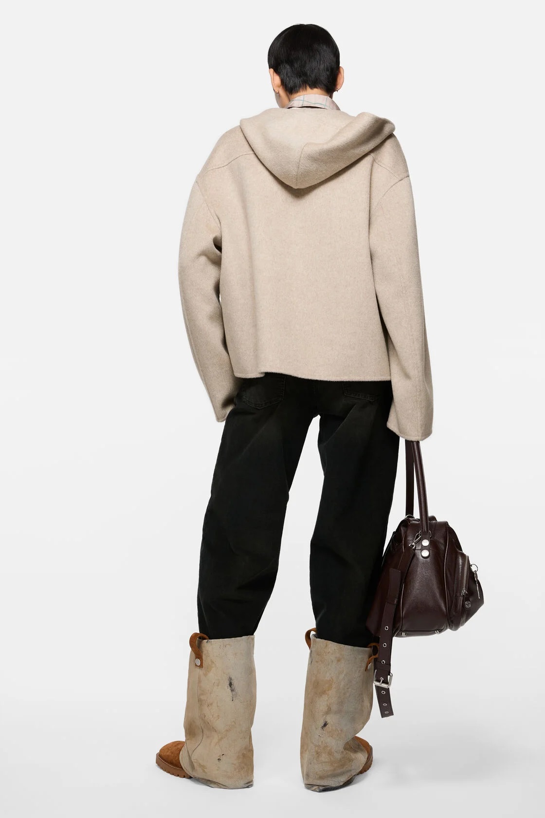 ACNE STUDIOS Hooded Boxy Fit Wool Jacket in Oatmeal Melange