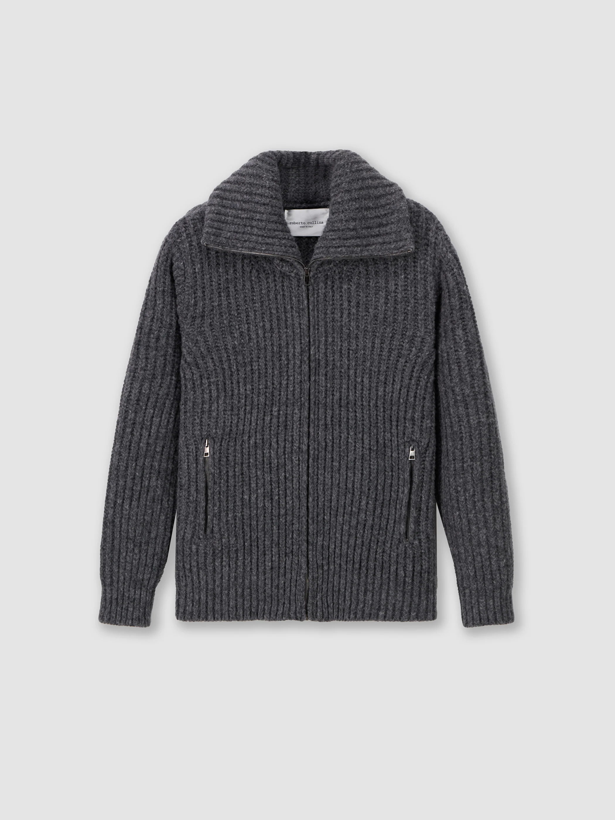 ROBERTO COLLINA Knit Zip Cardigan in Grey Melange