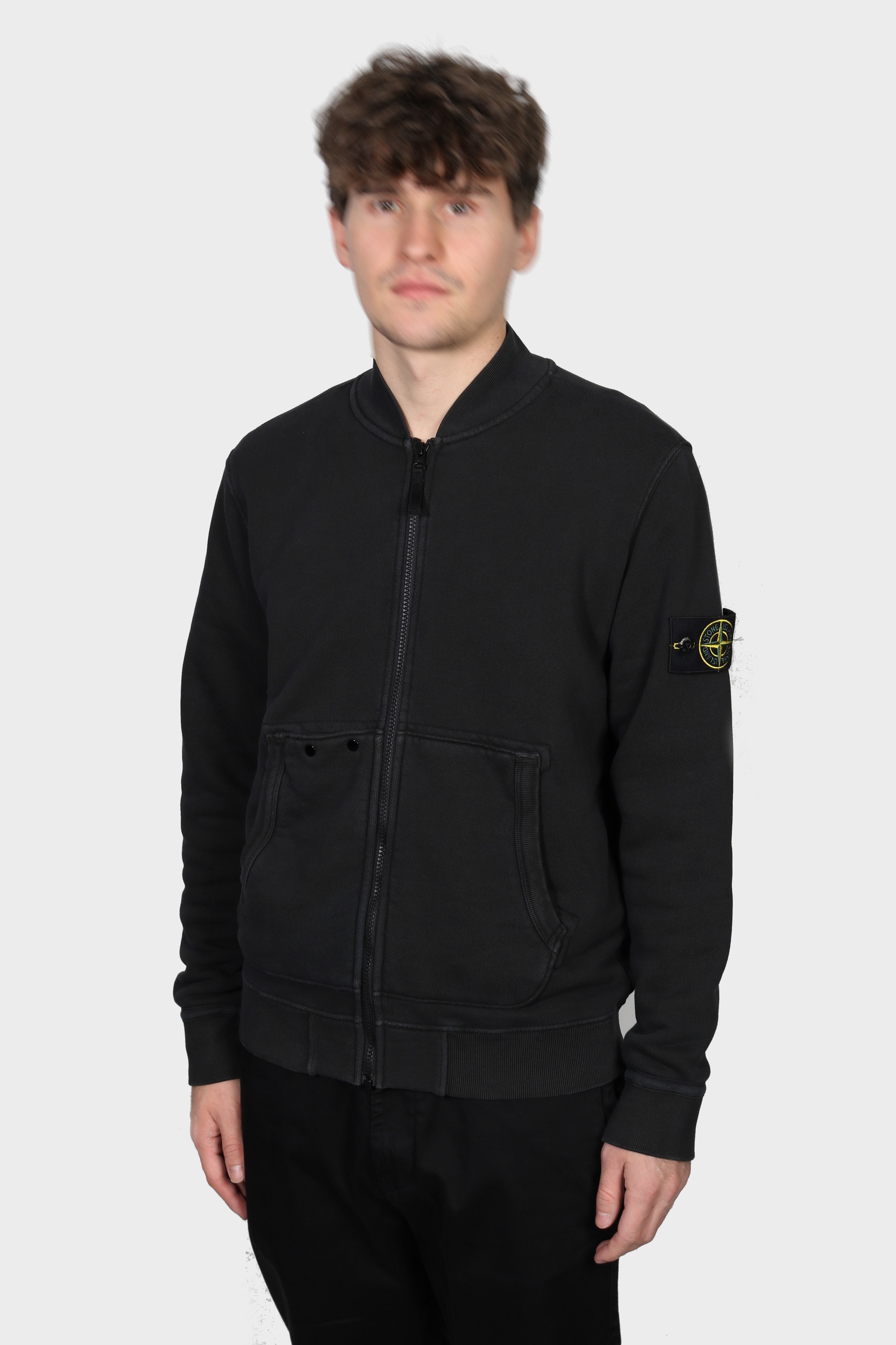 STONE ISLAND Heavy Cotton Bomber Jacket in Washed Black 2XL