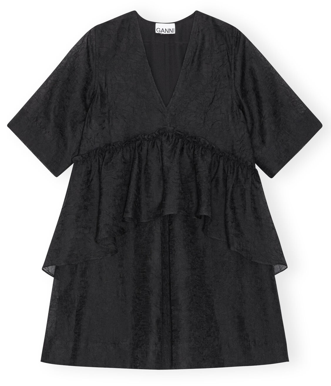 GANNI Crinkled Georgette Flounce Mini Dress 36