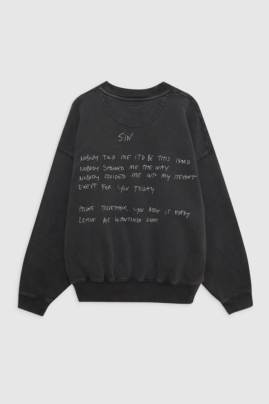 ANINE BING Jaci Sweatshirt Lyrics in Washed Black ANINE BING Jaci Sweatshirt Lyrics in Washed Black