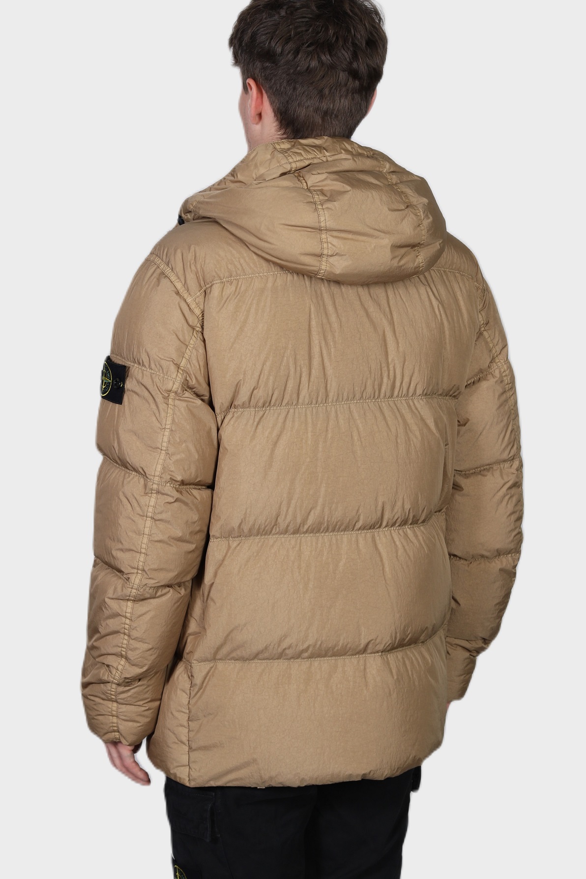 STONE ISLAND Garment Dyed Crinkle Reps Hooded Down Jacket in Beige 3XL