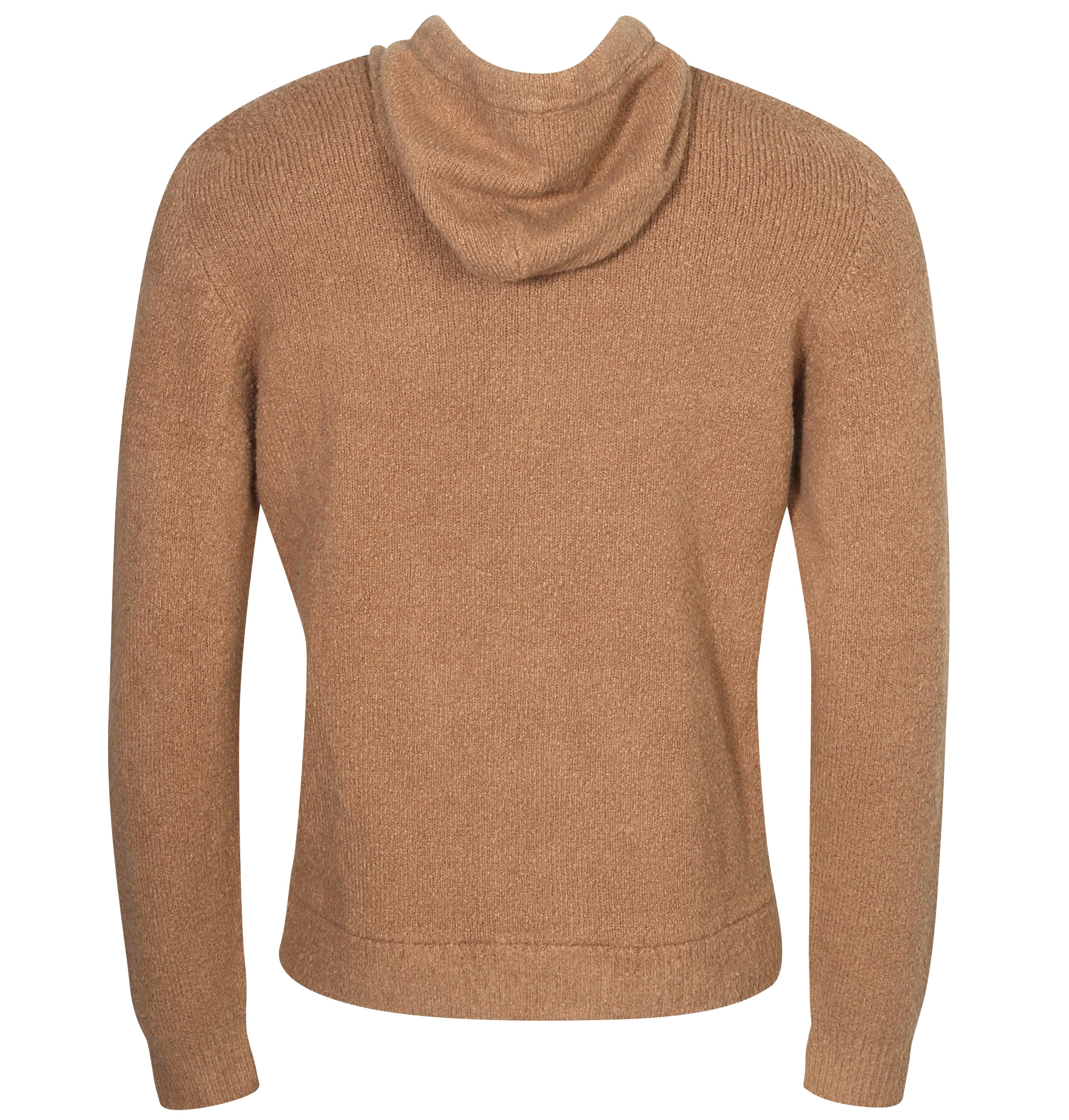 ROBERTO COLLINA Fluffy Cotton Knit Zip Hoodie in Washed Camel 56