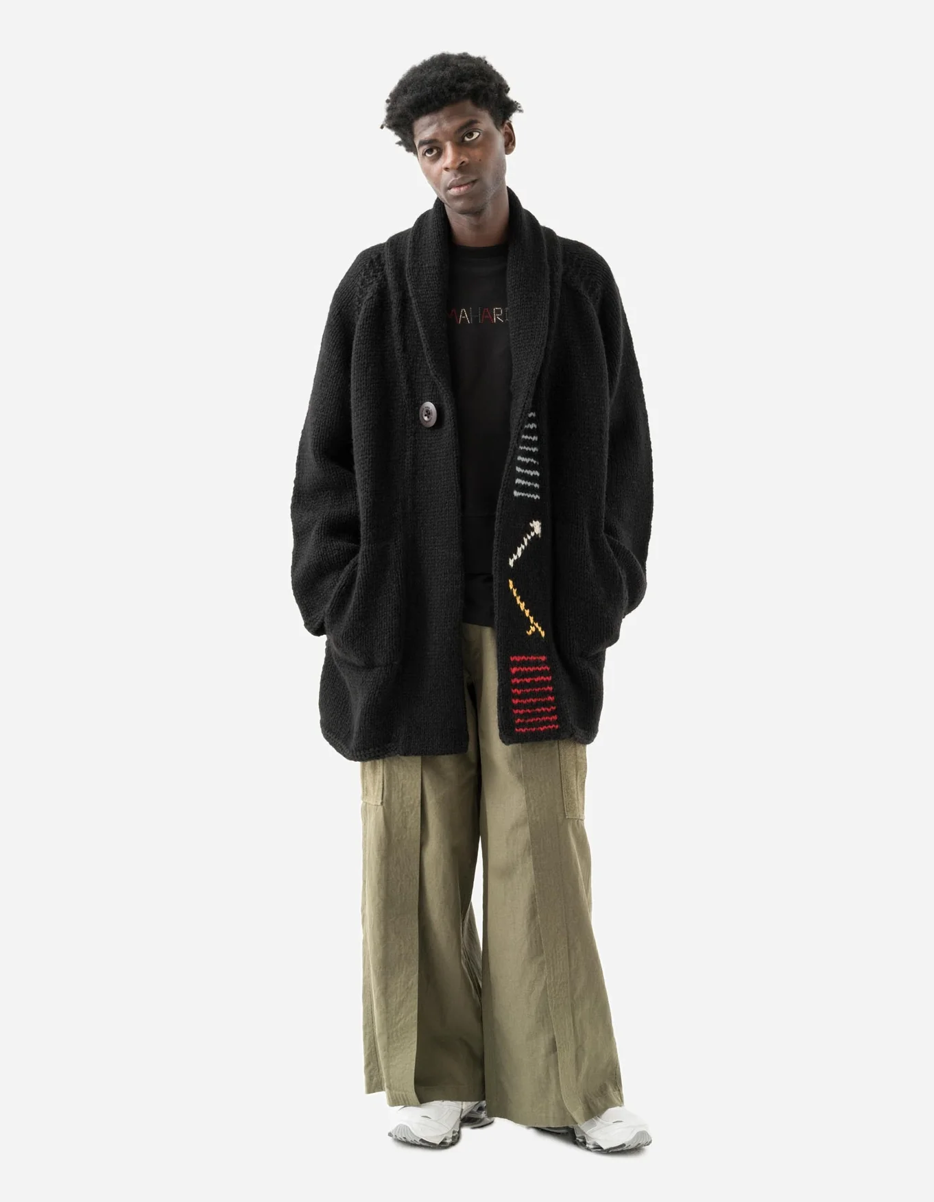 MAHARISHI 2217 Kanata Hand Knitted Cardigan in Black
