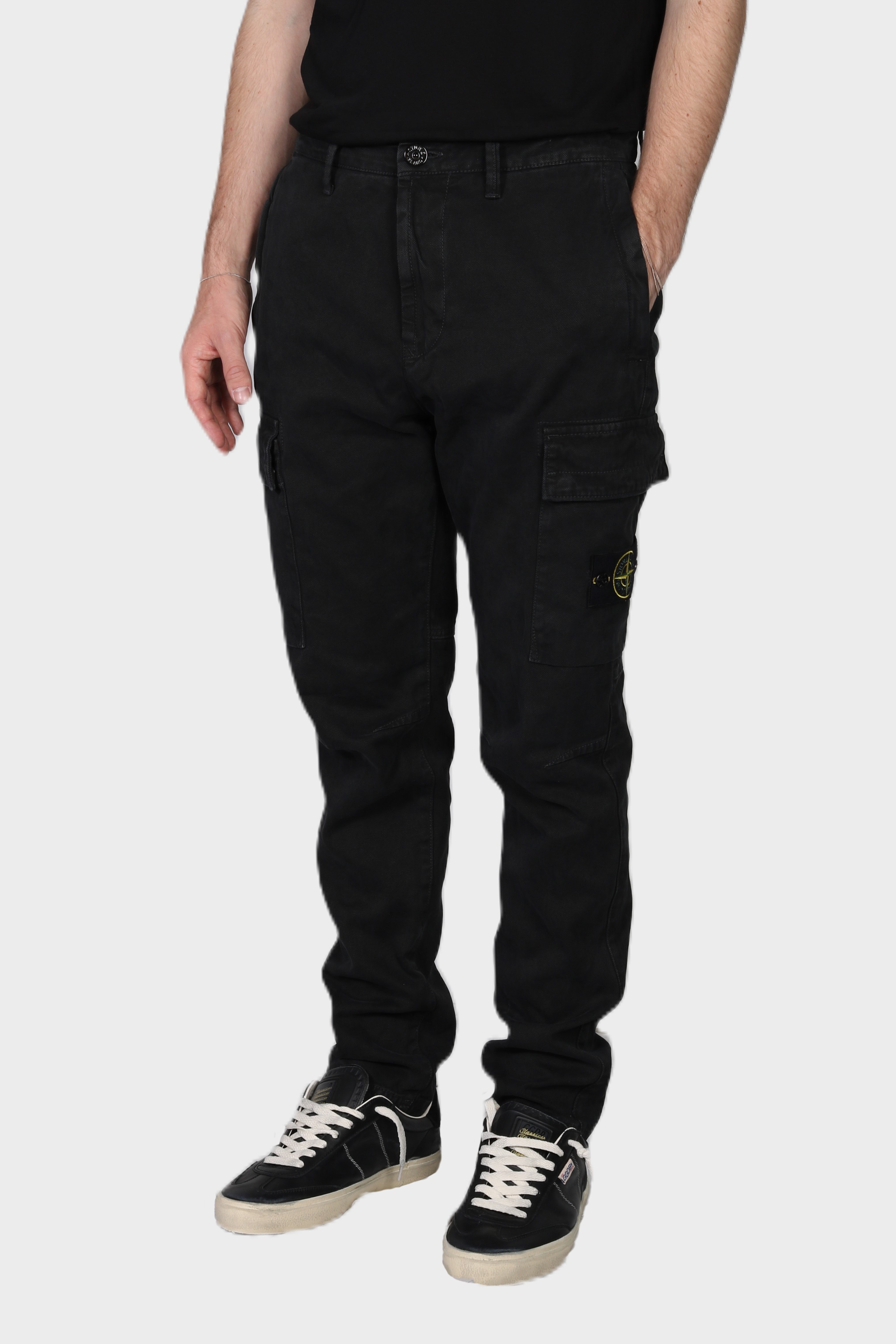 STONE ISLAND Cotton Canvas Cargo Pant in Washed Black 34