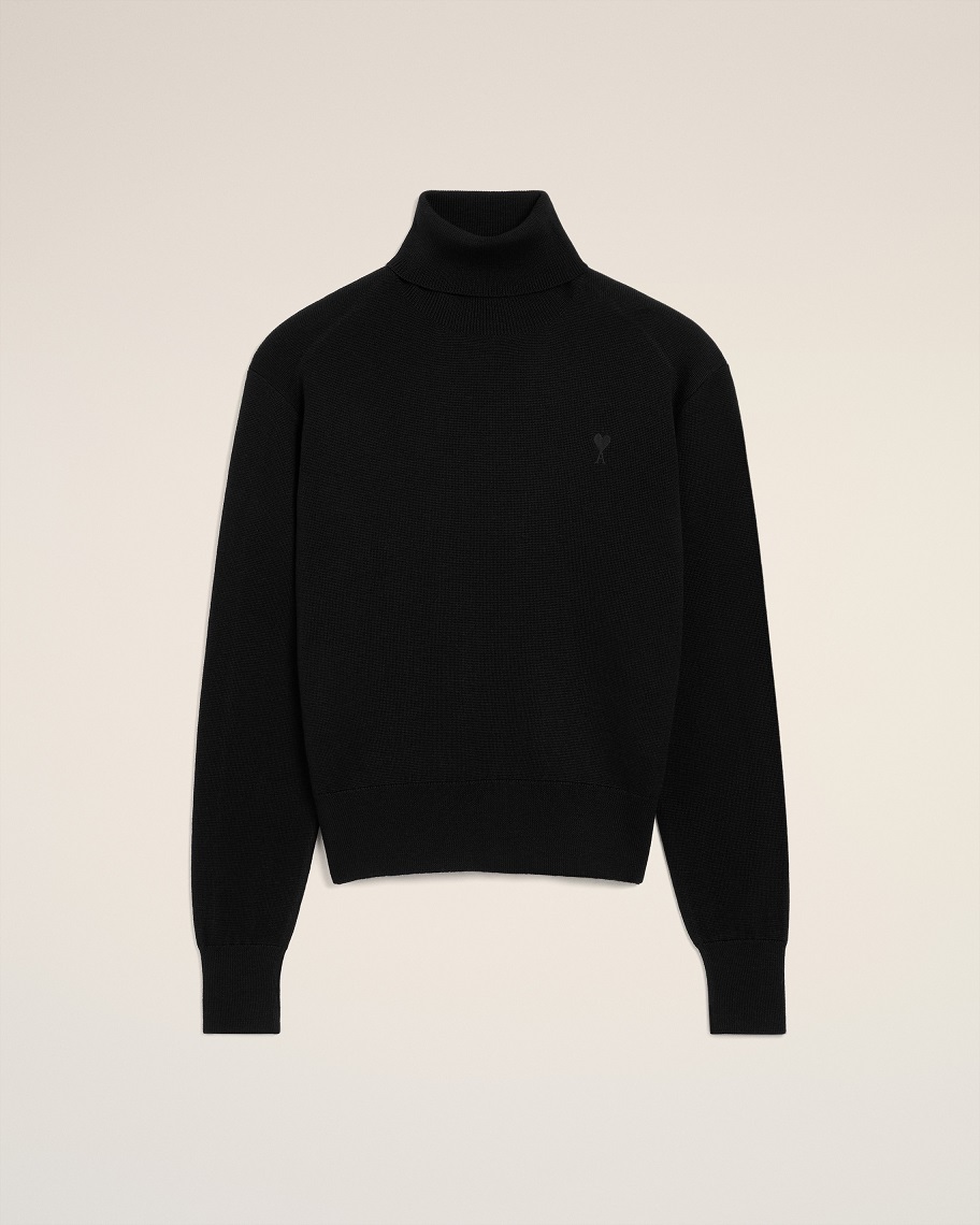 AMI PARIS de Coeur Turtleneck Knit Pullover in Black/Black