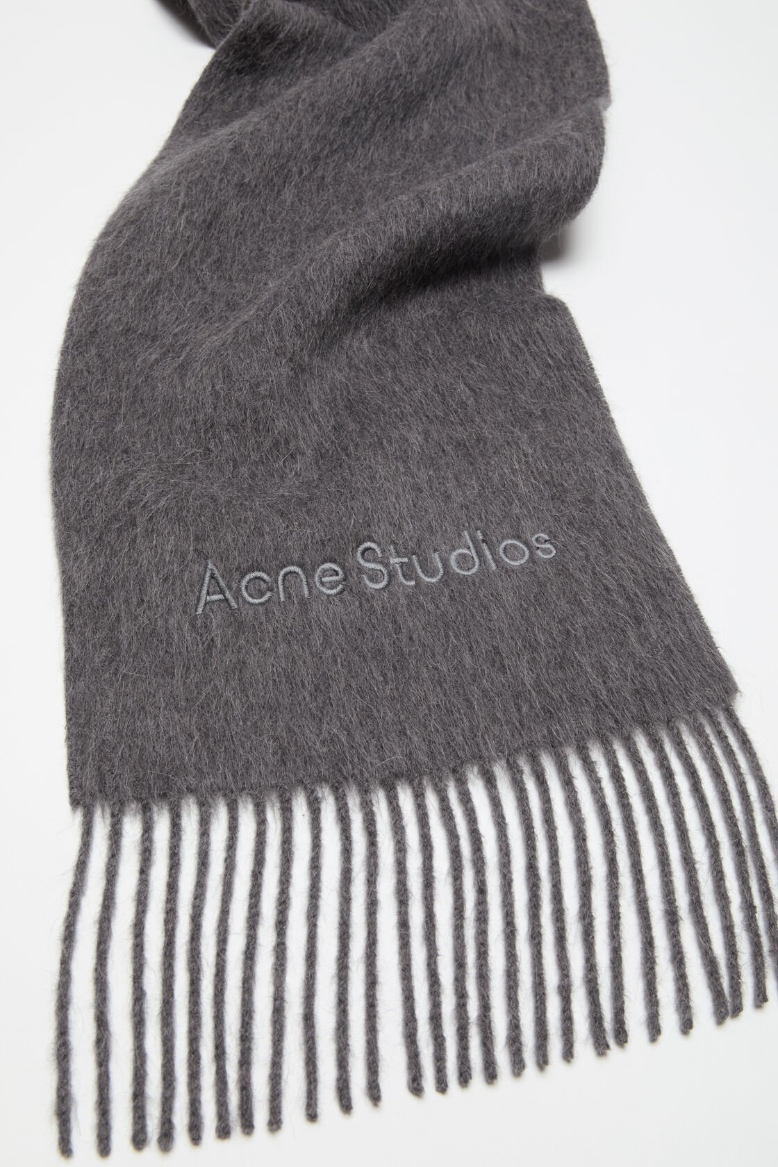 ACNE STUDIOS Logo Wool Scarf in Grey Melange