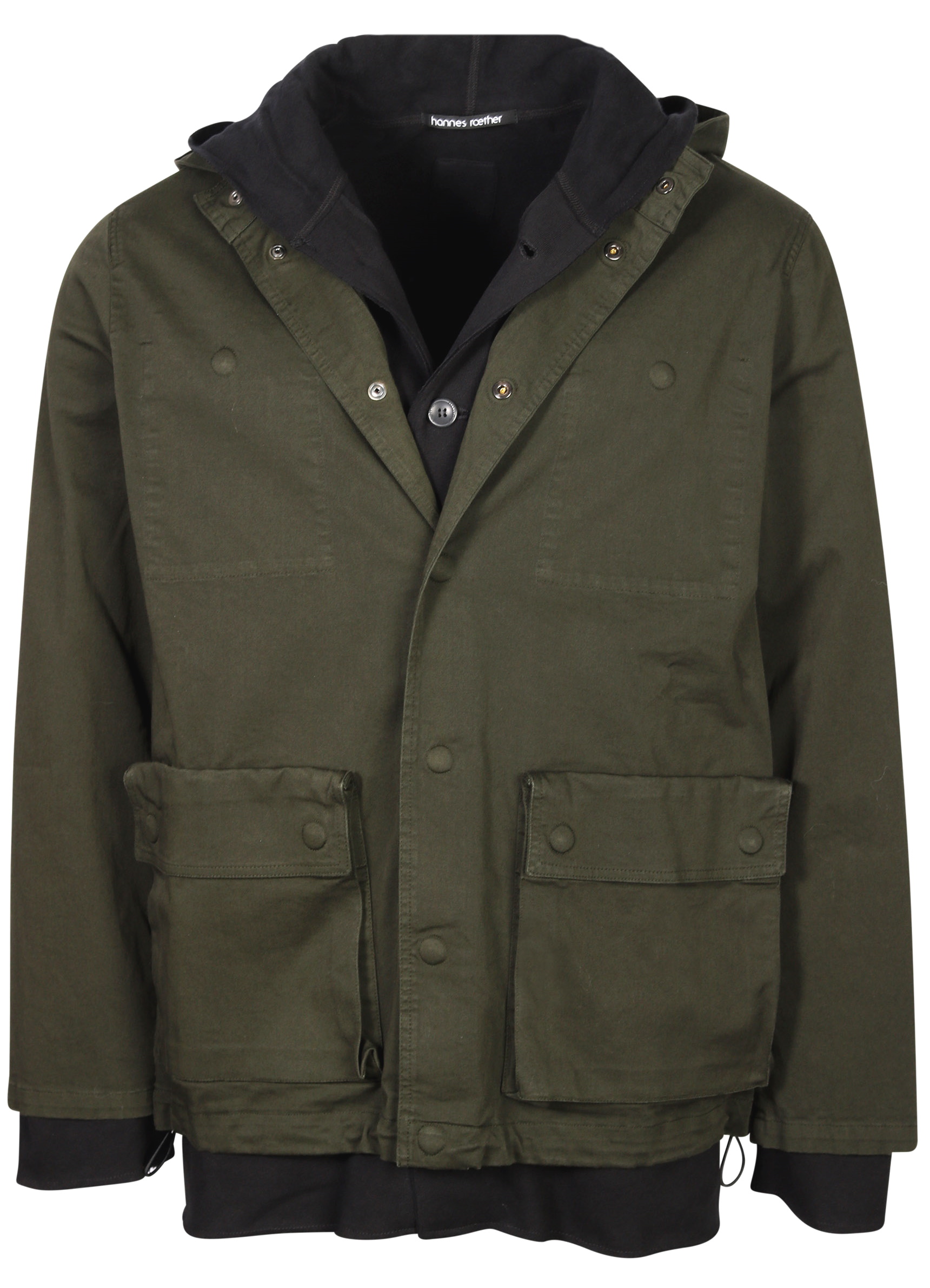 Hannes Roether Cotton Jacket With Removable Inner Hooded Sweatjacket Darkgreen