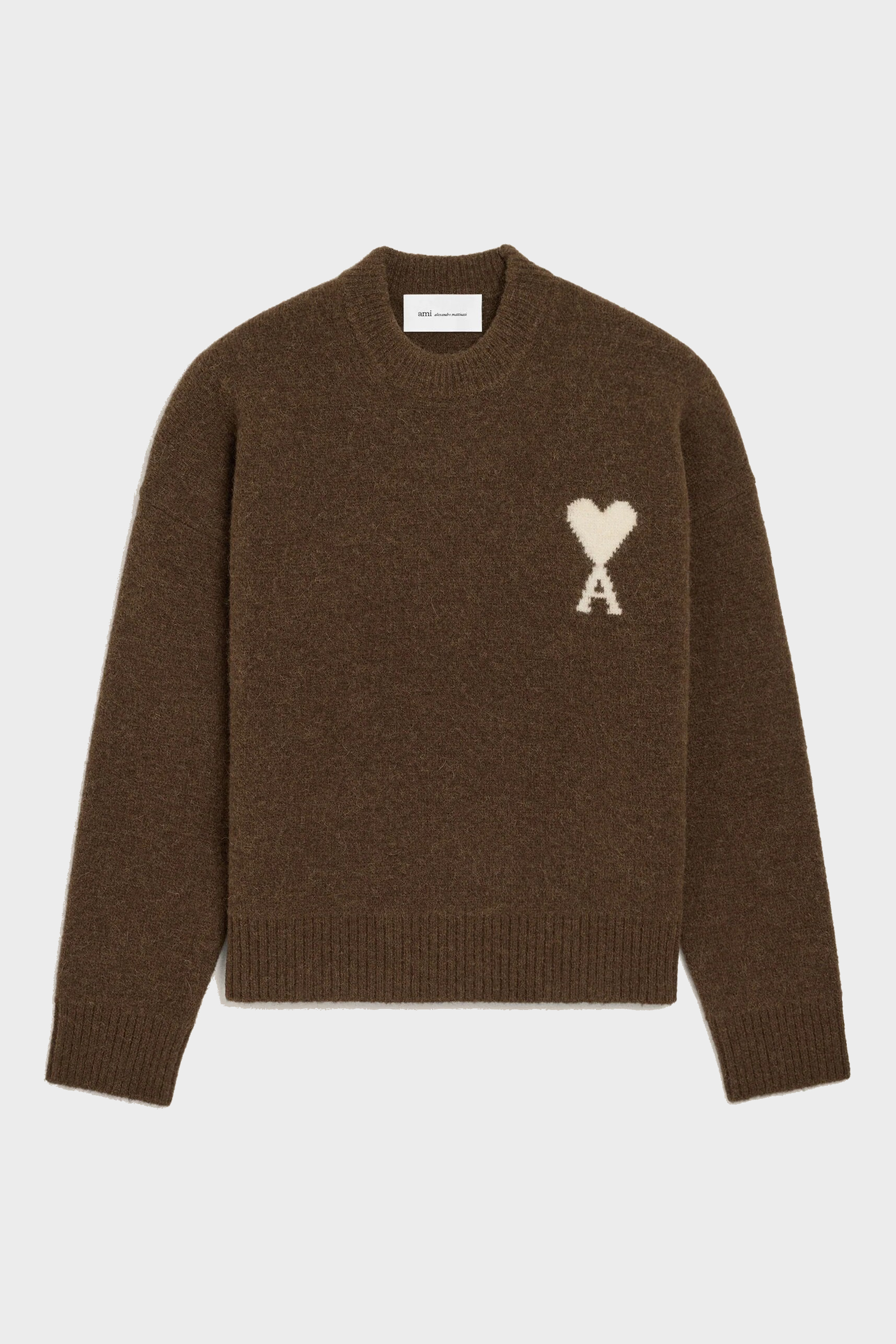 AMI PARIS de Coeur Heavy Knit Sweater in Chocolate Brown / Off White