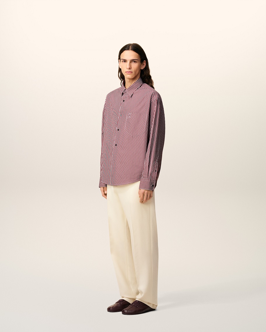 AMI PARIS de Coeur Embossed Boxy Fit Shirt in Cherry/White/Black Stripe