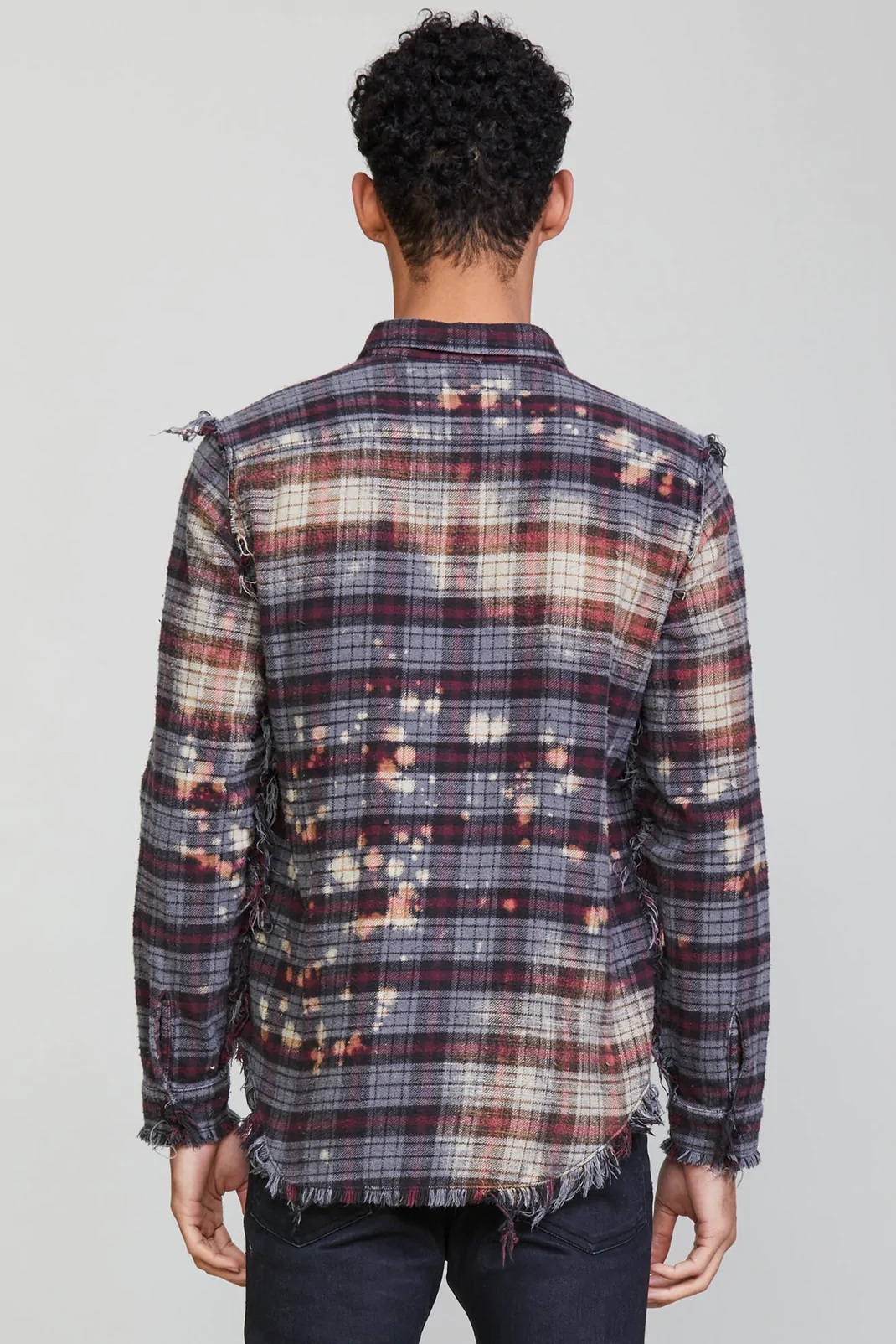 R13 Bleached Plaid Shredded Shirt Multicolor