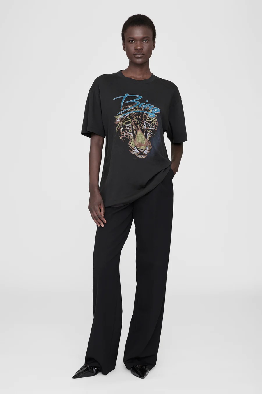 ANINE BING Walker Tee Leopard in Vintage Black XS