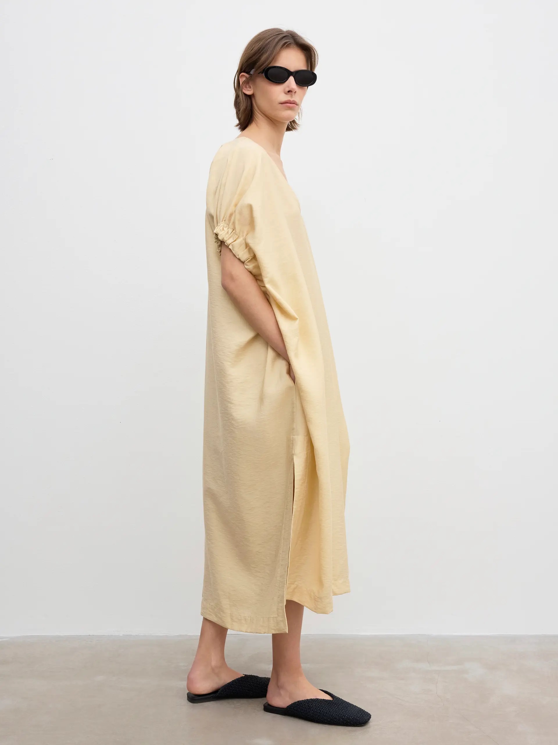 DAGMAR Rouched Dress in Desert Sand DAGMAR Rouched Dress in Desert Sand