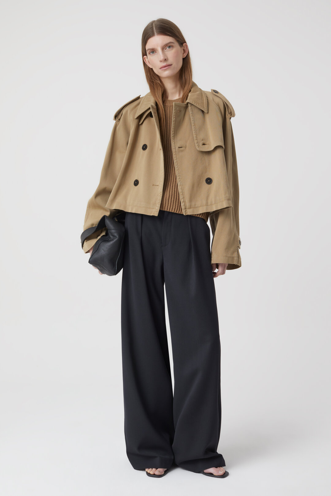 CLOSED Cropped Trench in Marble Brown S