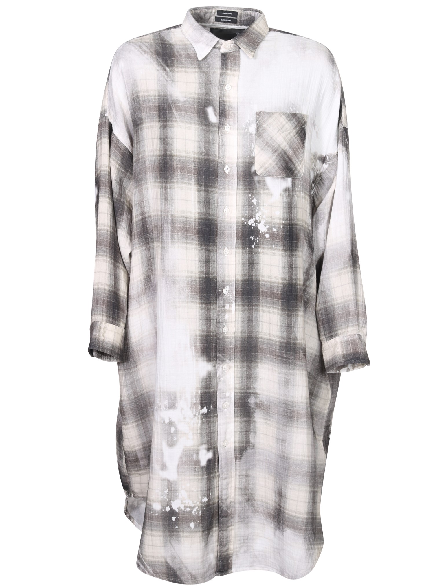 R13 Jumbo Shirtdress in Bleached Ecru / Brown Plaid