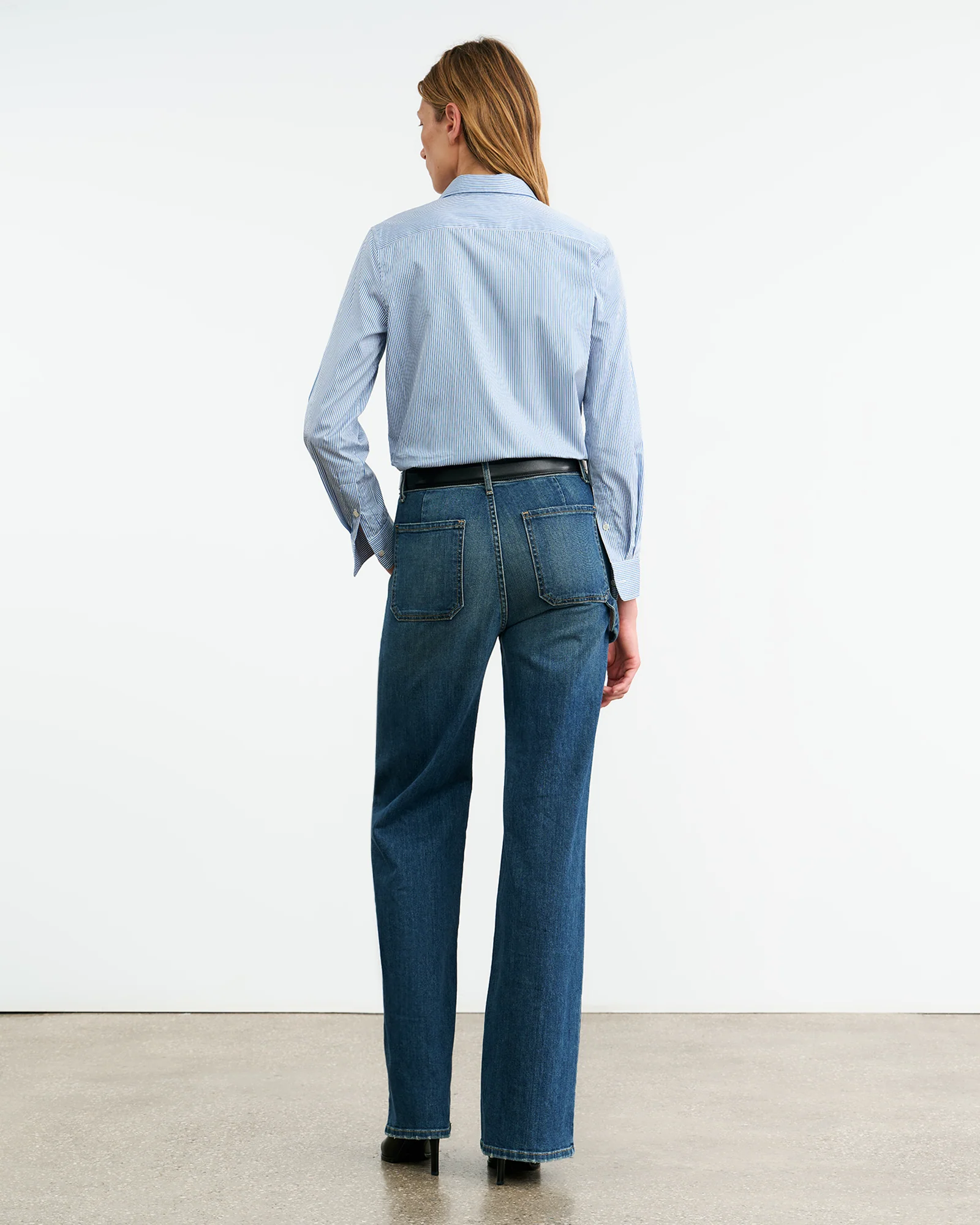 NILI LOTAN Shrunken Shirt in Ivory/Blue Stripes