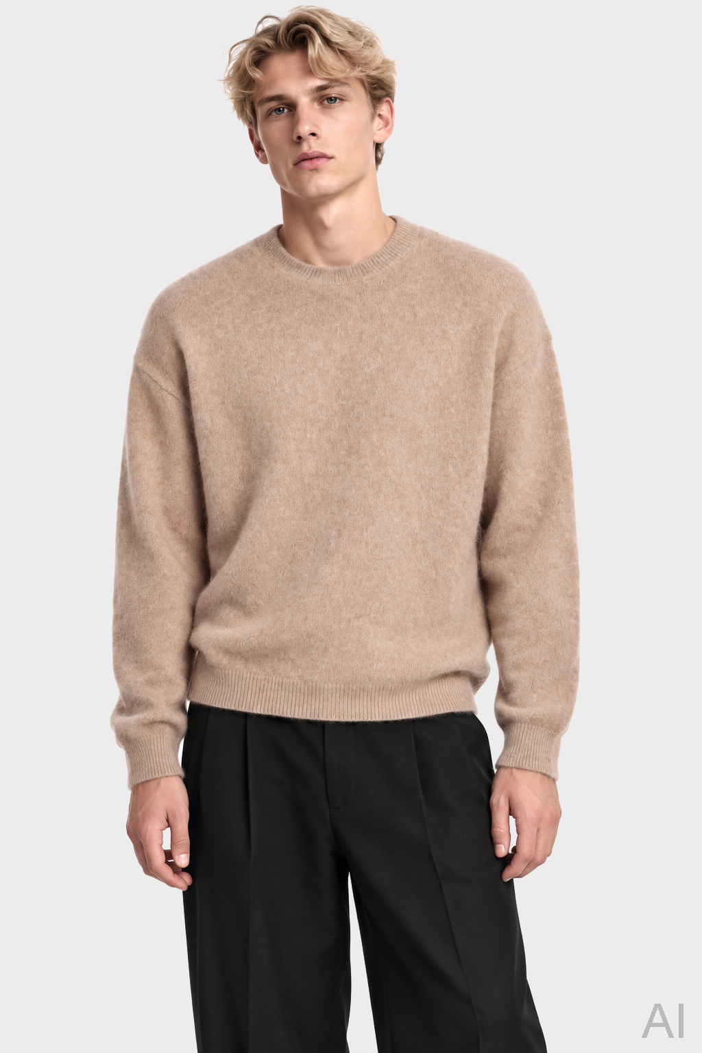 YACAIA Oversize Brushed Cashmere Sweater in Camel