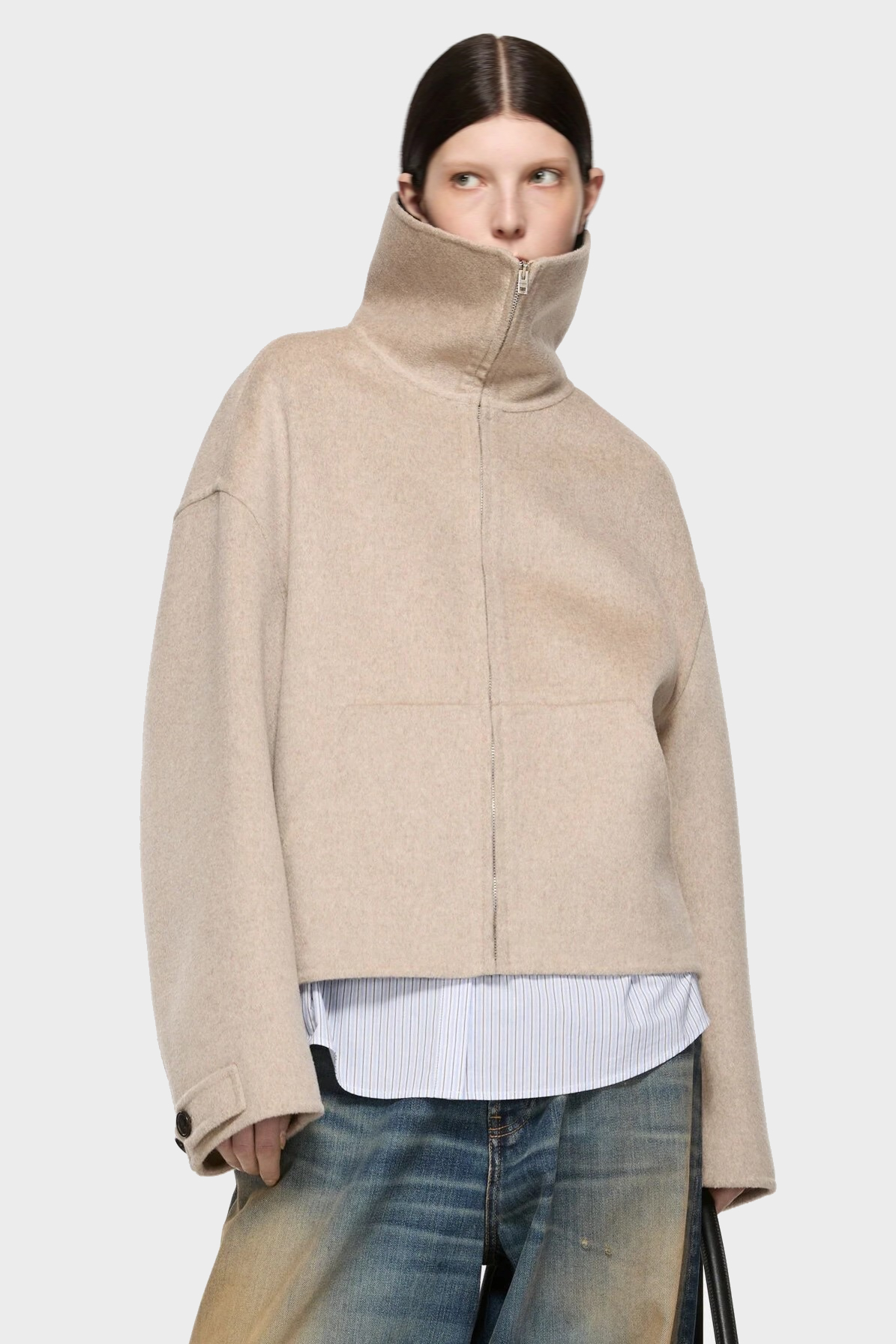 ACNE STUDIOS Boxy Fit Wool Jacket in Oatmeal Melange