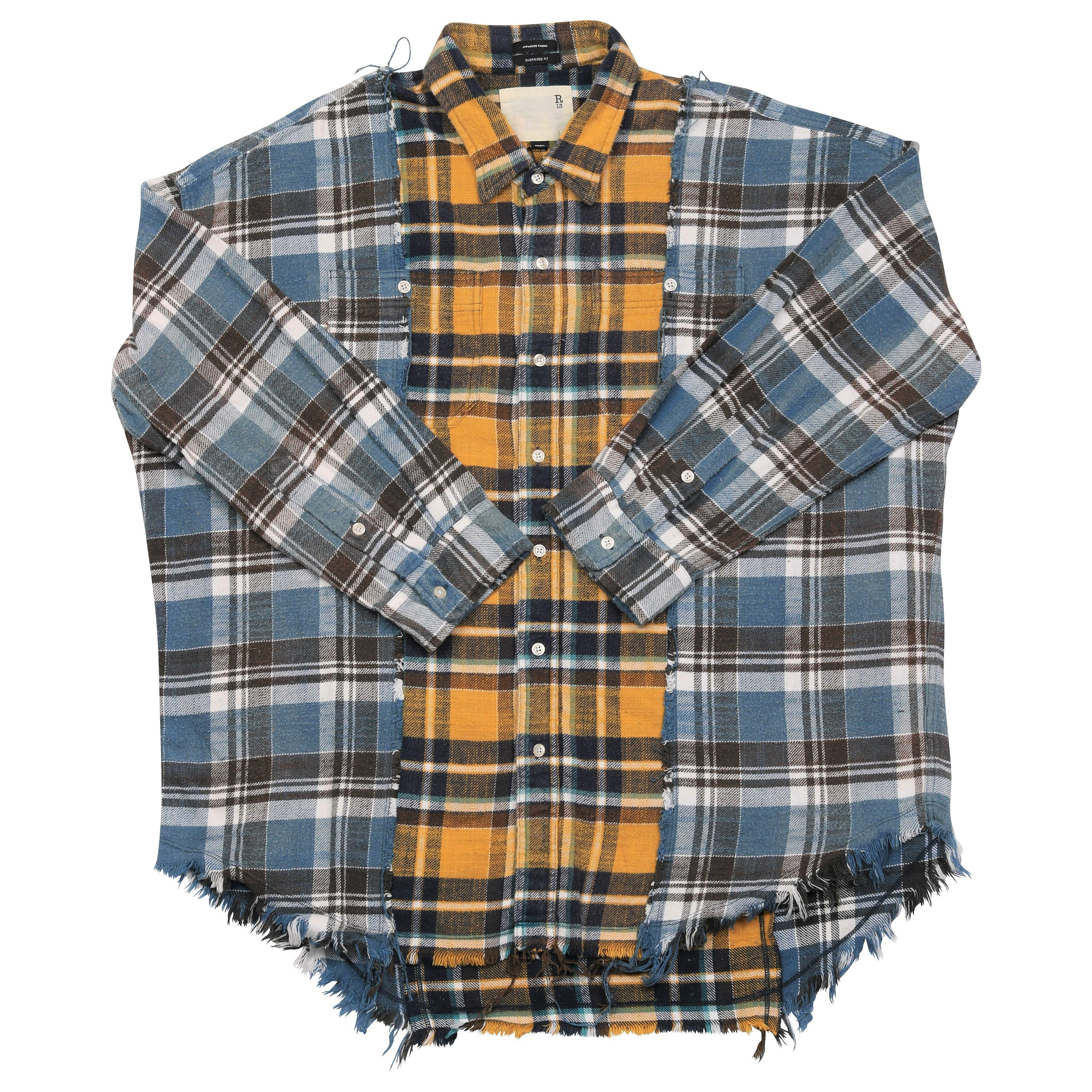 R13 Drop Neck Combo Workshirt Blue/Yellow Check 2XS